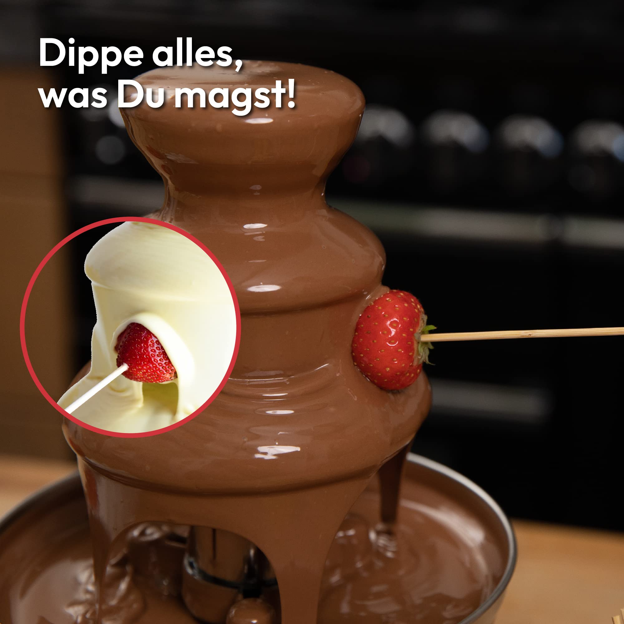 Gadgy Schokobrunnen 3-stufig - Schoko Brunnen aus Edelstahl - Schokoladenbrunnen Retro-Look - Schokoladen Fondue 90 Watt - Schokofondue mit Schmelzfunktion - Schokoladenfondue Chocolate Fountain Rot