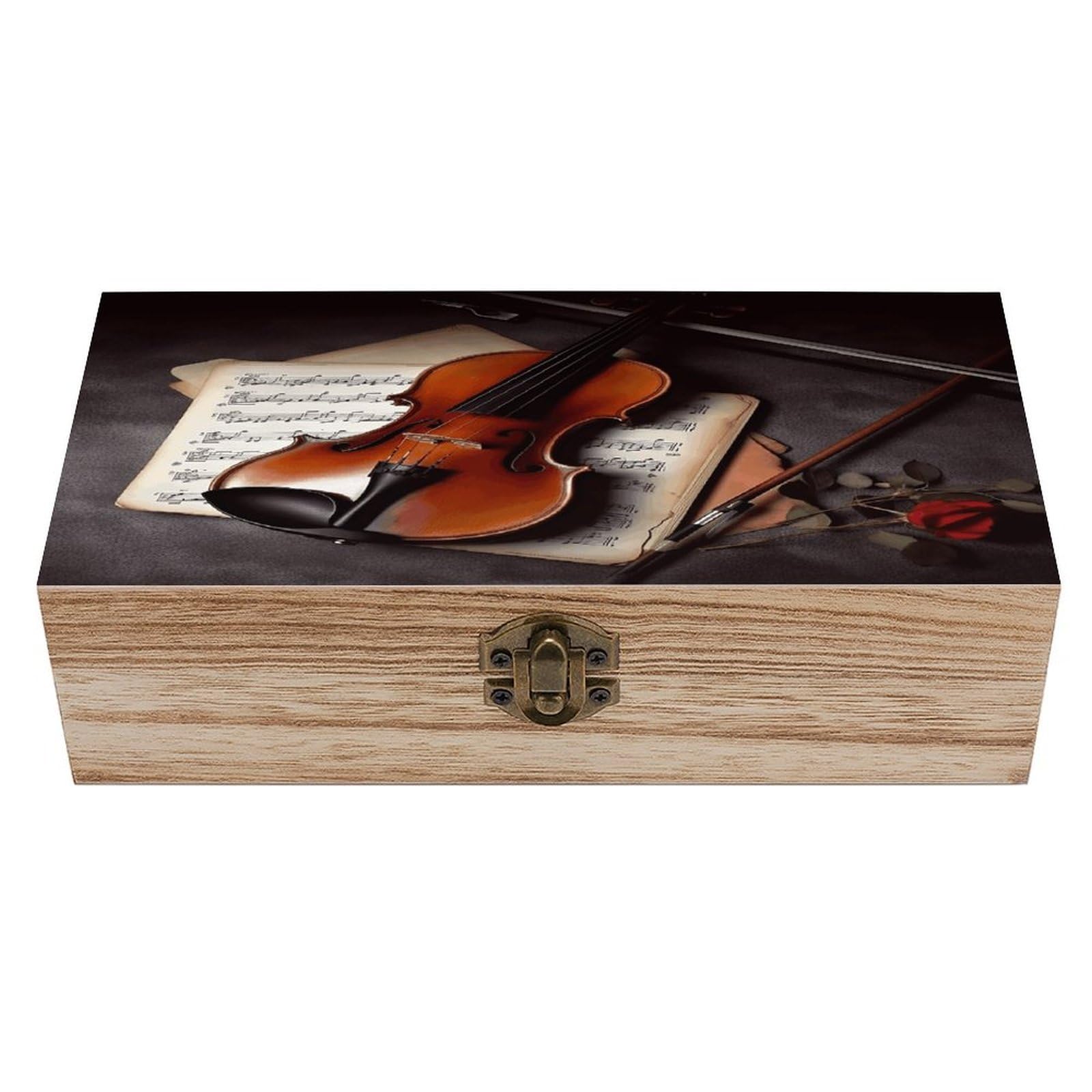 VstaDank Violin Sheet Music Wooden Storage Box Wooden Keepsake Box with Hinged Lid Exquisite Solid Wood Decorative Jewelry Case Memory Box for Jewelry Photos Letters Crafts Trinkets