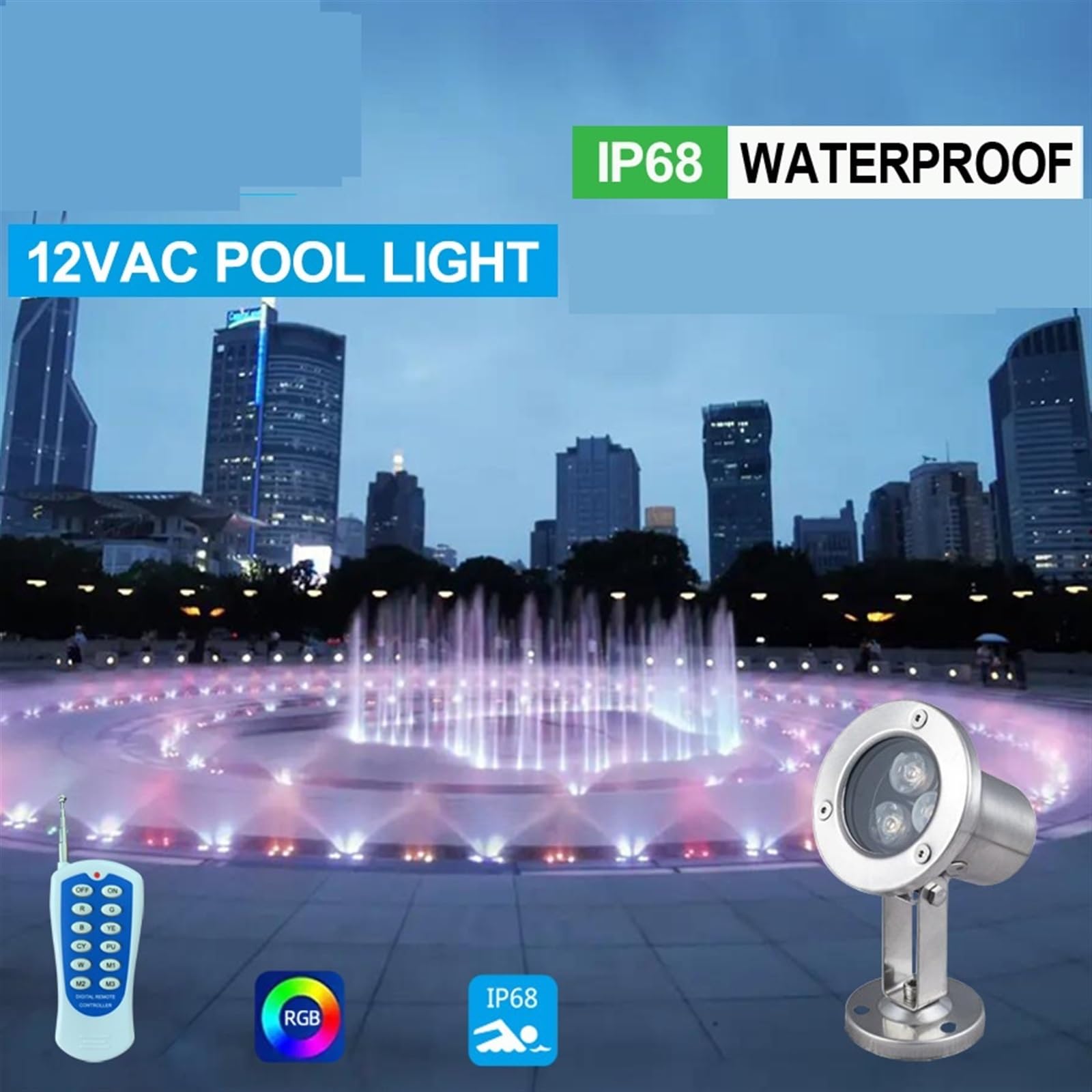 Luci subacquee in acciaio inossidabile, for piscina montate su superficie, Telecomando colorato RGB, paesaggistiche for laghetti rocciosi Giardino esterno(RGB,6W)