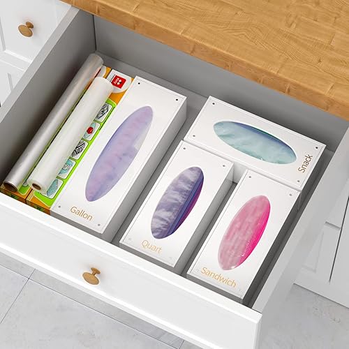 Miniatura 5 de FEMELI Organizador de almacenamiento de bolsas de alimentos, caja de acrílico para cajones de cocina, compatible con un galón, cuarto deslizante,