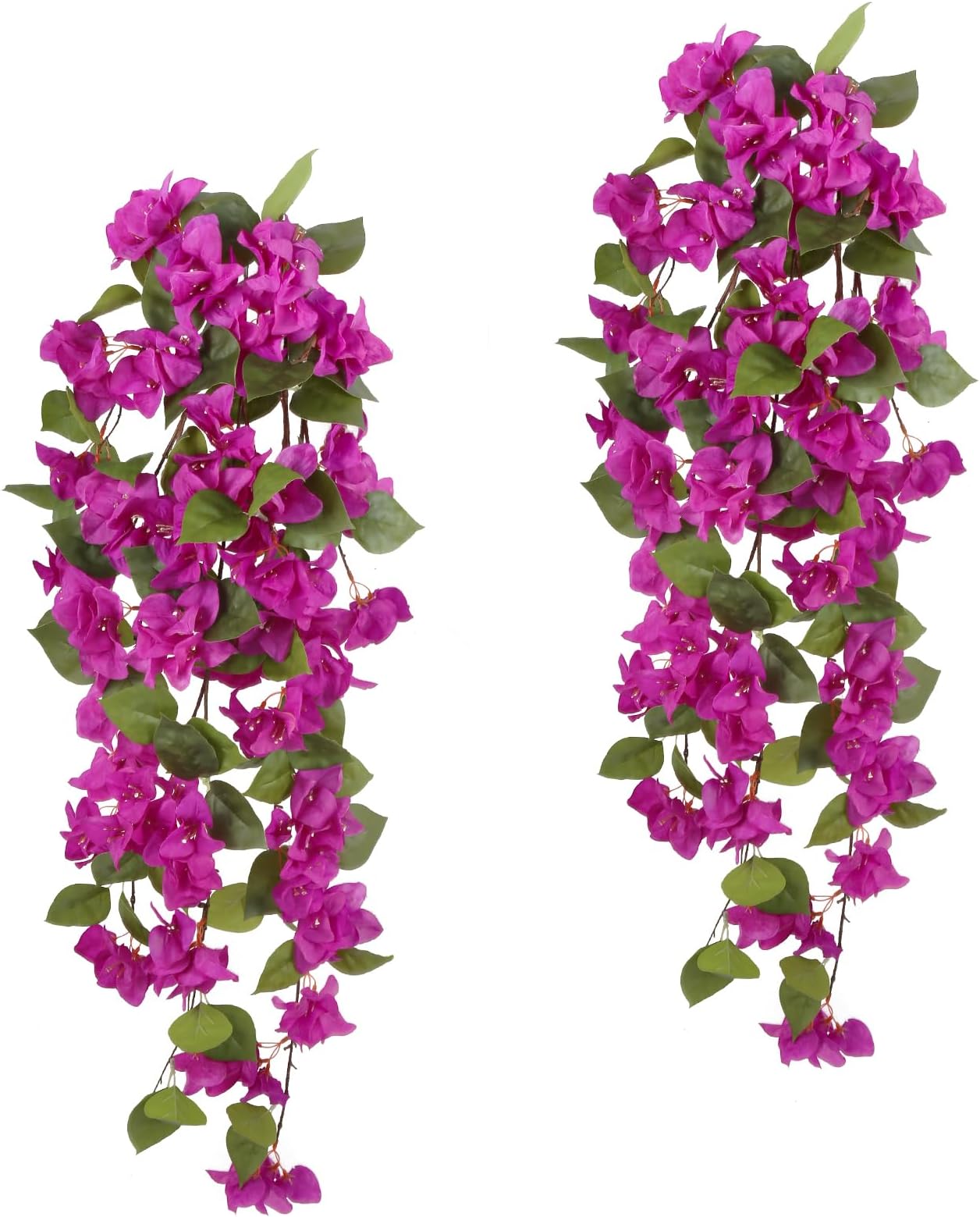 Bougainvillea Artificial Hanging Plant,2PCS Realistic Purple Silk Flower Vines 41.3" UV Resistant Fake Hanging Flowers for Outdoor Indoor Wedding Home Garden Patio Porch Decor (Purple)