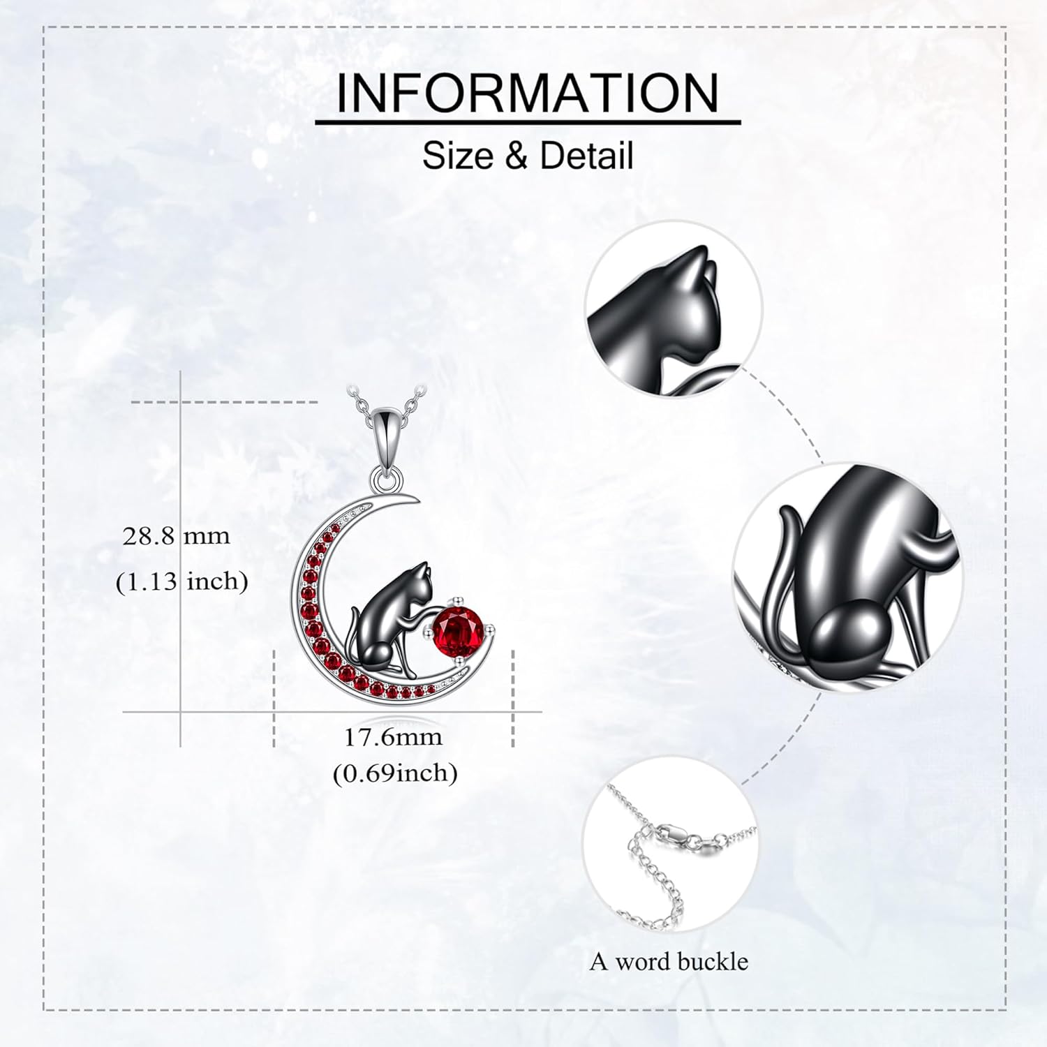 Black Cat Necklace Sterling Silver Birthstone Necklace Cat Jewelry for Women - Image 4