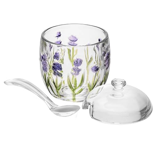 LYOR - Açucareiro com Colher e Tampa Lavanda Hand Painting 8,5cm x ​11,3cm Cristal