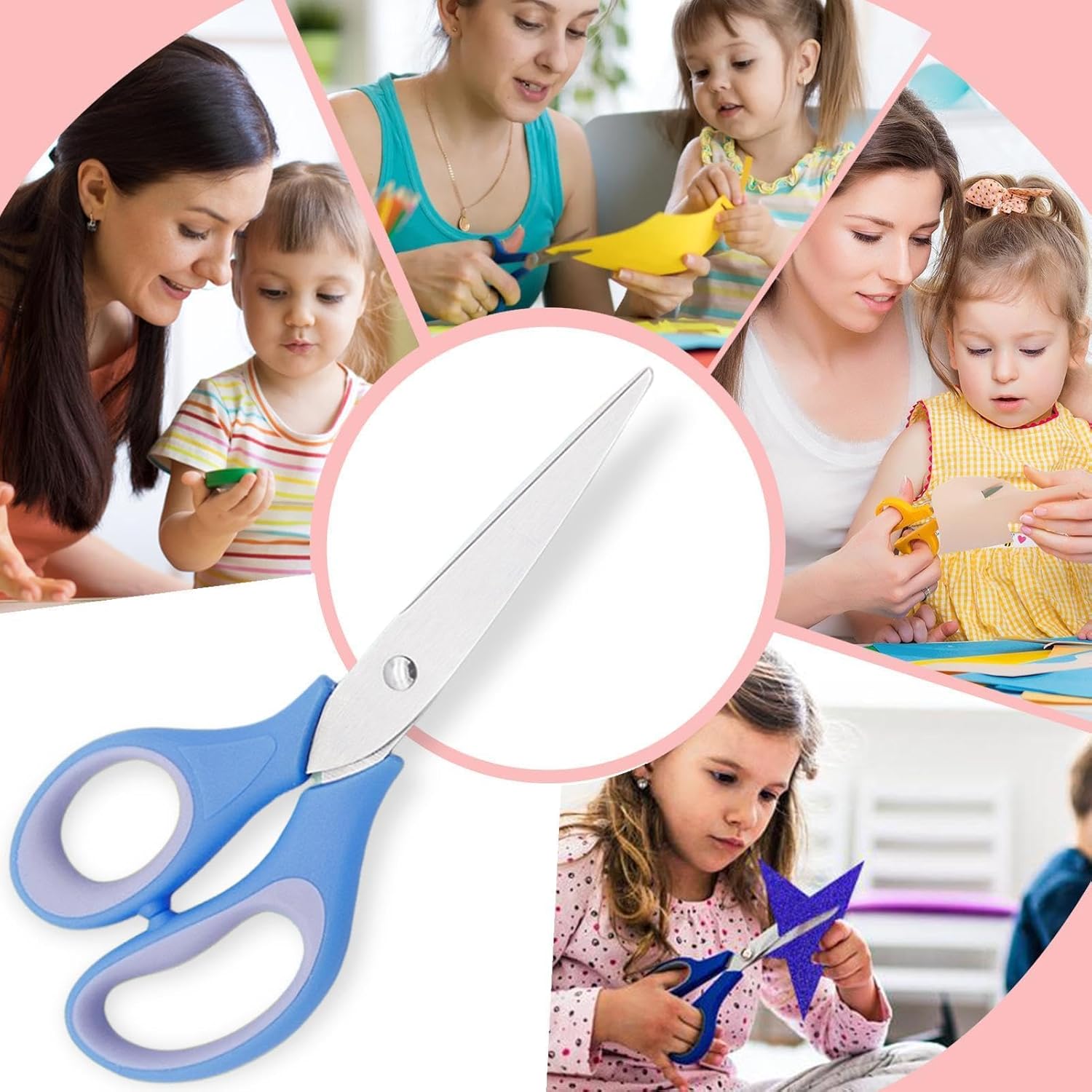 School Scissors,Stainless Children Crafting Shears - Rounded-tip Scissors School Crafting with Cover for Back To Supplies Blue