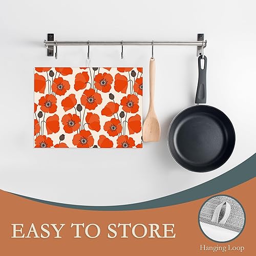 Miniatura 3 de Tapete de secado de platos con flores de amapola roja para decoración de encimera de cocina, almohadilla de secado de platos, almohadilla absorbente
