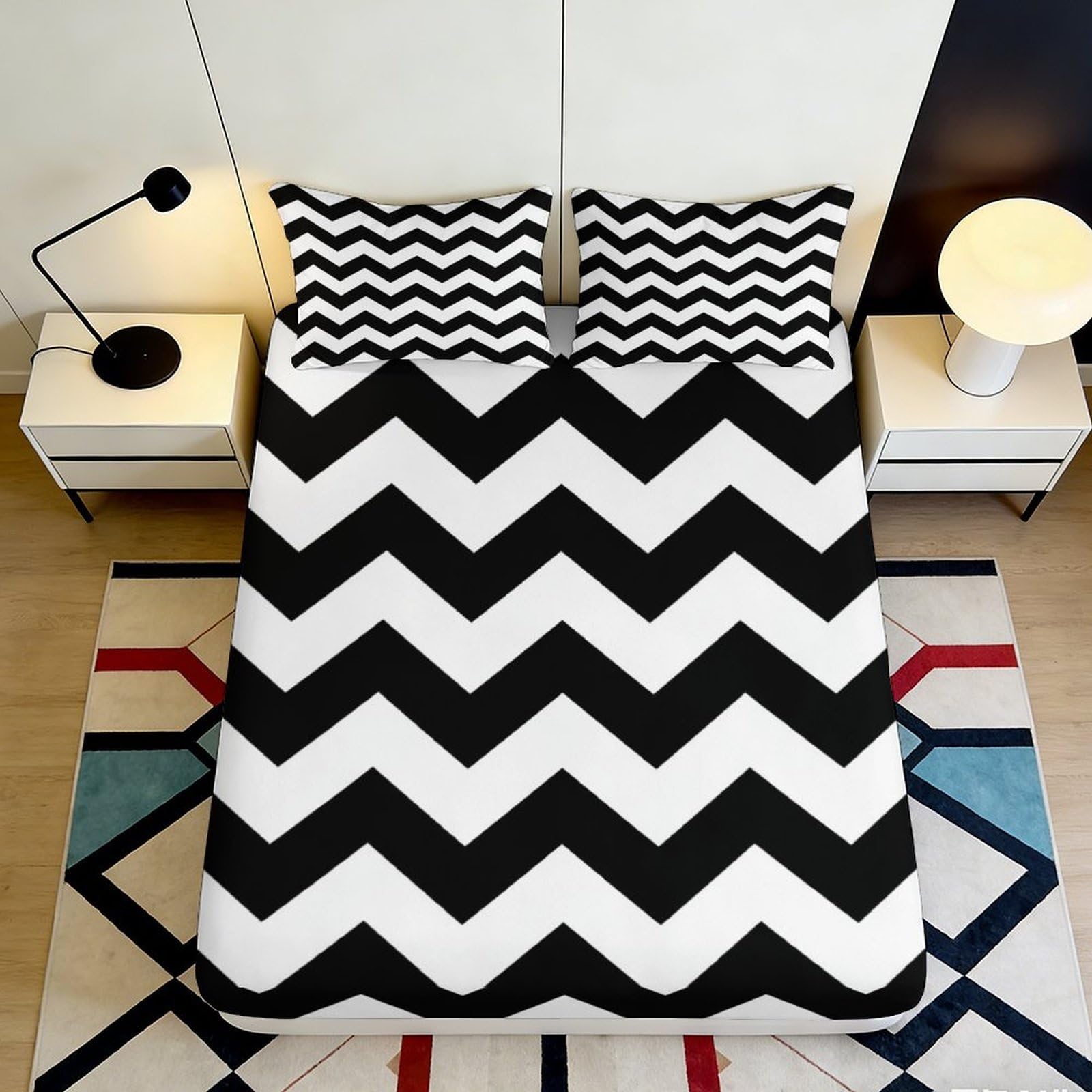 Pnayamiorkfel Style-3 3D Printed Black Chevron Fitted Sheet Microfiber Soft Bedroom Decor White Zigzag Mattress Cover For Home Dorm 90X200x25cm