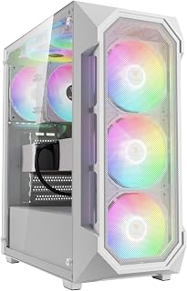 GAMDIAS AURA GC1 ELITE White ARGB Mid-Tower Gaming PC Case - 4x 120mm Built-in Fans, 360mm AIO Support, Tempered Glass Side