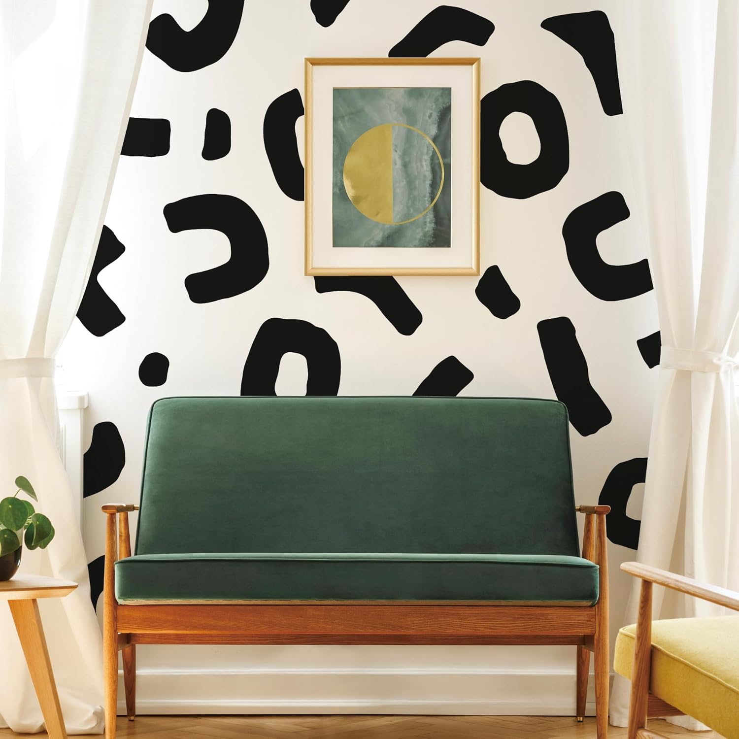 Large Boho Geometric Wall Decal Abstract Art Sticker, Modern Irregular Shapes Decals, Self-Adhesive Peel and Stick Black Vinyl Wall Stickers for Home Bedroom, Living Room Office, Bathroom Decor