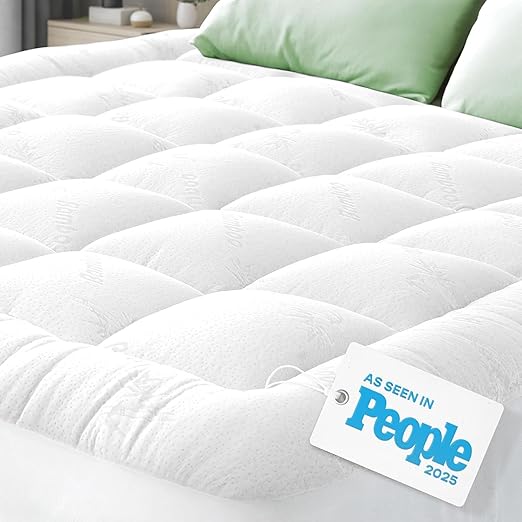Ultra Soft Queen Size Mattress Topper - Viscose Made from Bamboo Pillow Top Mattress Pad for Back Pain Relief - Naturally Cooling for Hot Sleepers, White