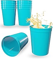 Vista 17 de PartyPrints Paquete de 100 vasos de plástico en blanco reutilizables de 16 onzas, color azul real, vasos para estadios a granel, libres de BPA