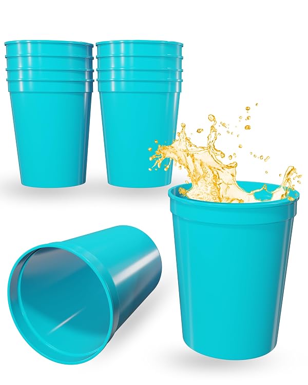 PartyPrints 10 Pack 16 oz Turquoise Reusable Blank Plastic Cups, Stadium Cups Bulk – BPA Free Top Rack Dishwasher Safe, Party Colored Cups Perfect for Weddng, Birthday Graduation, Clubs by PartyPrints - Used condition - US$12.89