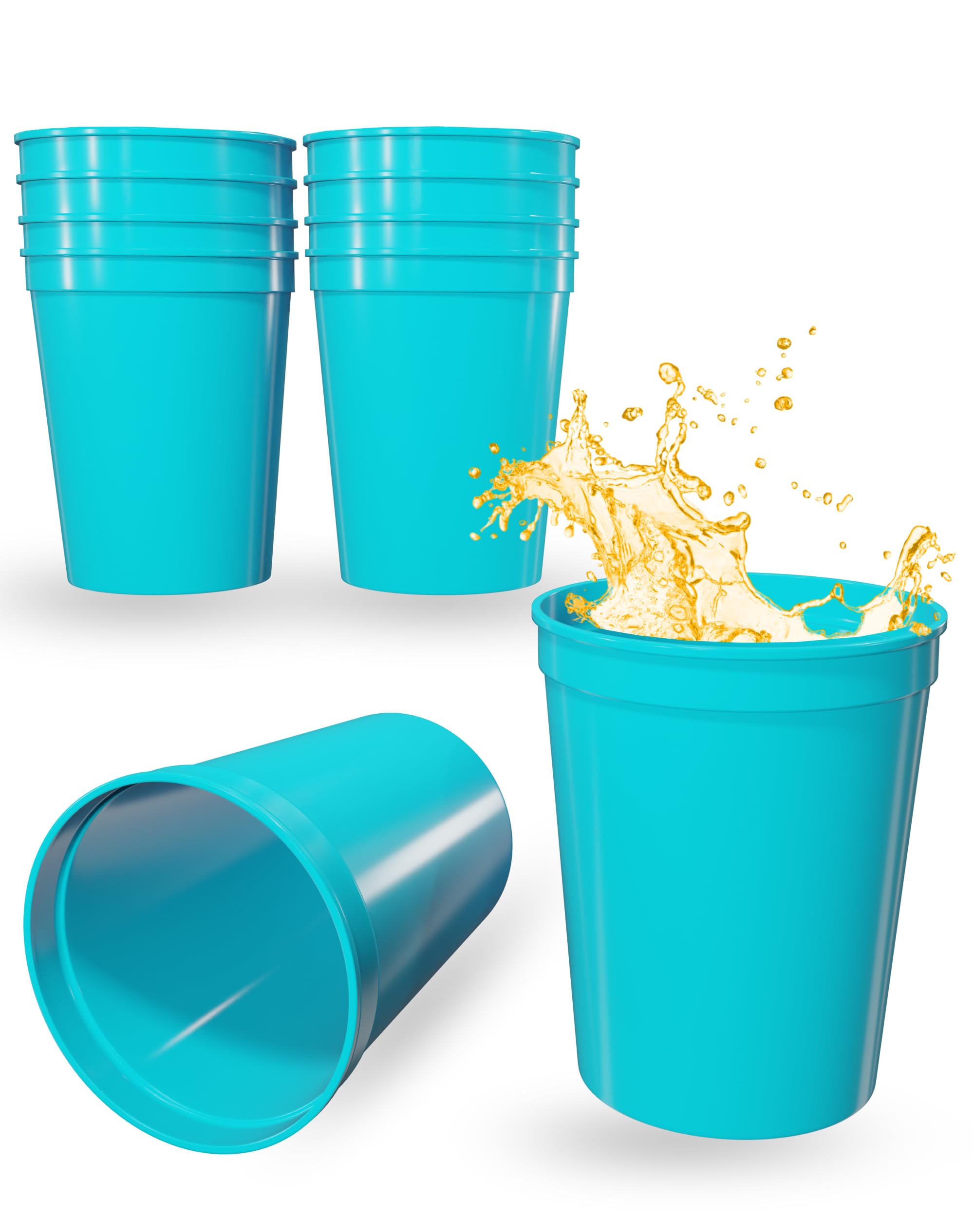 PartyPrints 10 Pack 16 oz Turquoise Reusable Blank Plastic Cups, Stadium Cups Bulk – BPA Free Top Rack Dishwasher Safe, Party Colored Cups Perfect for