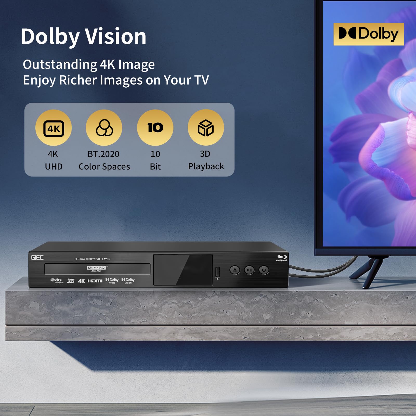 G5300 4K Ultra HD Lettore Blu Ray per Tutte le Regioni Dischi 3D Blu Ray Lettore DVD per TV/Proiettore 4K HDR 10 Dual HDMI Uscite/COAXIAL/Ottical/USB 3.0