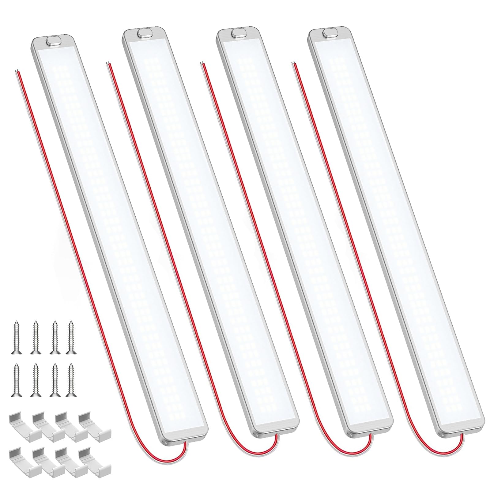 Barre LED 12V, 4PCS 10W Eclairage 228 LEDs 12V 42cm, 1000LM Barre de Lumière Intérieure à LED avec Interrupteur on/Off pour Voiture Camping Car Caravane Camion Bateau Van, 6000K