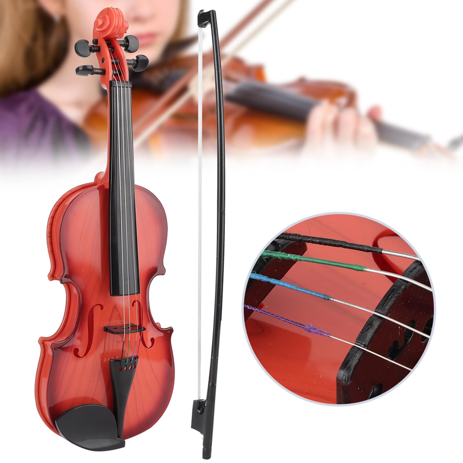 Generic Juguete de Violín Musical para niños Cuerda Ajustable Desarrollar Práctica de Instrumentos para Entretenimiento Infantil ABS 15,4 X 5,3 X 2,2 Pulgadas (marrón Claro)