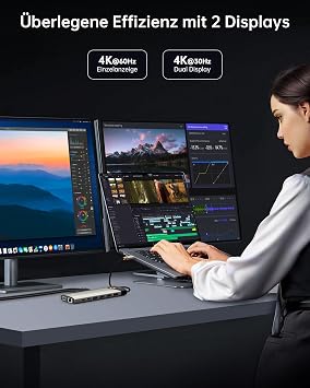 NOVOO USB C Docking Station Triple Display 15 in 1USB C Hub Dual 4K@60Hz HDMI Adapter mit VGA Gigabit Ethernet5USB-A/2USB-C Datenports100W PDSD/TFAudio/Mic Multiport Dock für MacBook Dell Lenovo