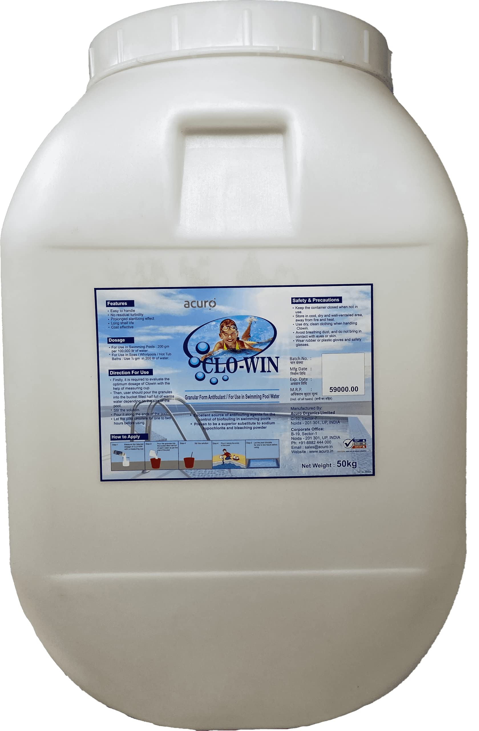 Acuro CLOWIN Granular Form Antifoulant for Swimming Pools TCCA 90 (50kg) (B0B53HYR69) Amazon Price History, Amazon Price Tracker