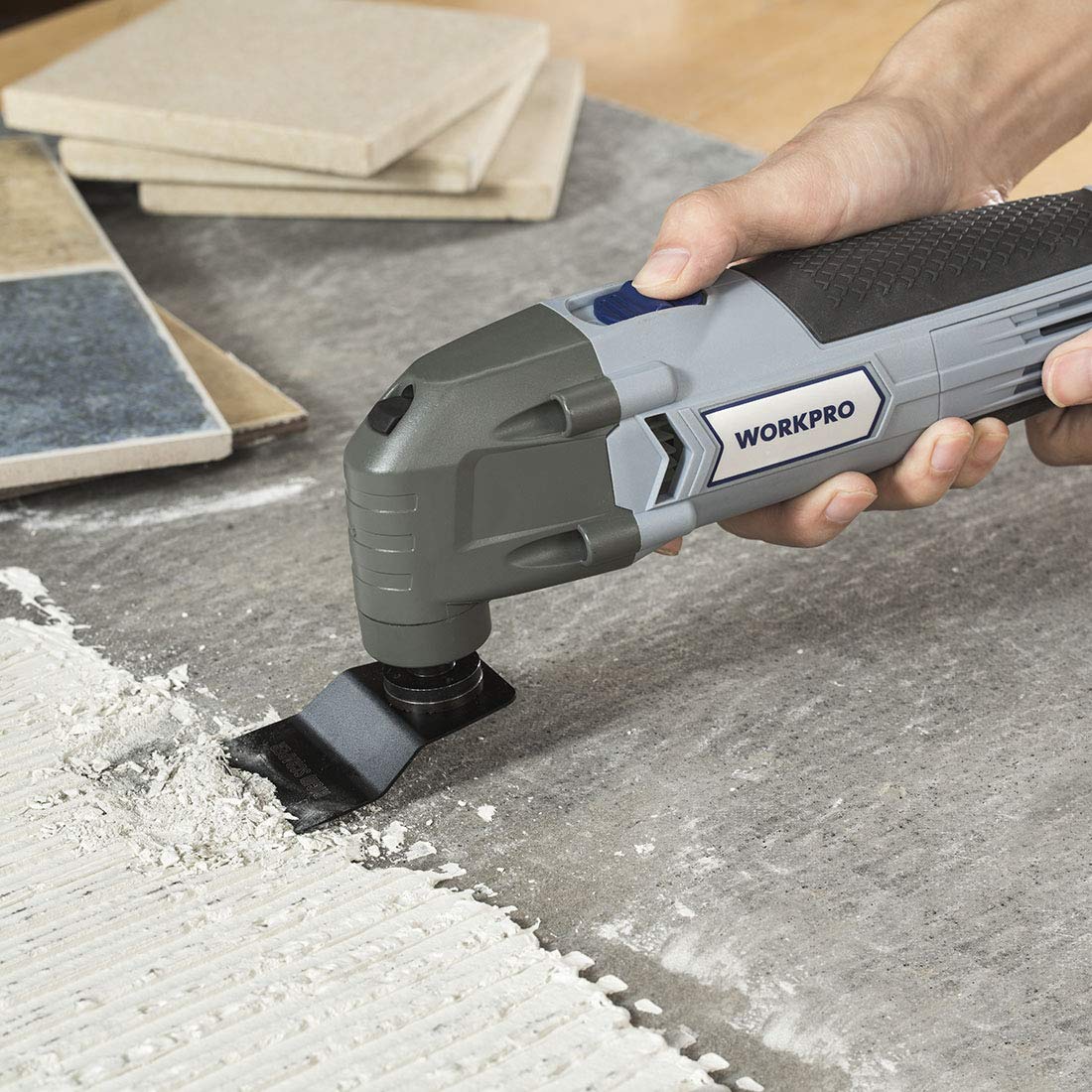 WORKPRO Utensile Multifunzione 300W, Strumento Oscillante, Elettroutensile Multifunzione 6 Velocità Variabile 10000-23000 RPM con 16 Accessori e Borsetta