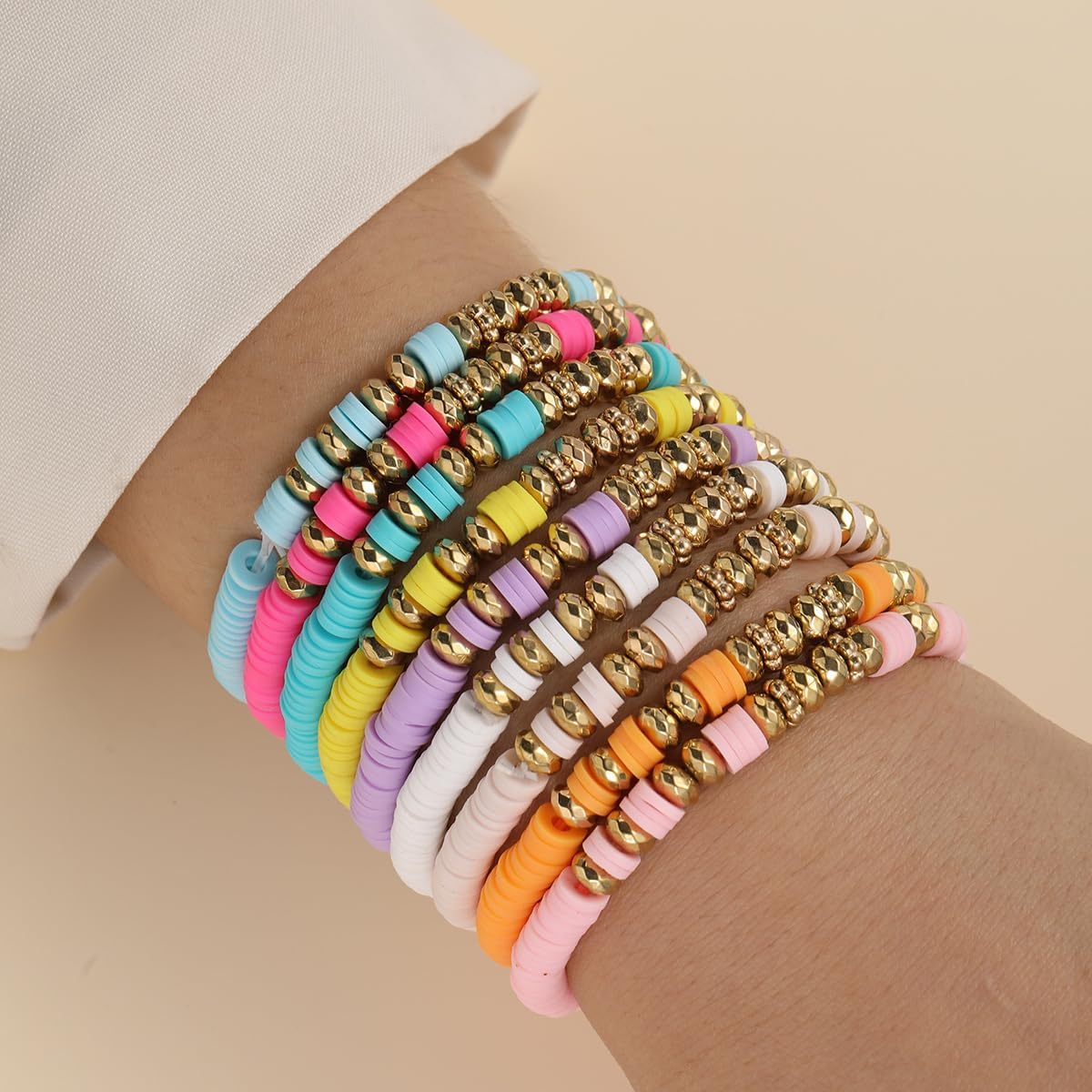 Friendship Bracelets for Women Heishi Clay Bead Bracelets Beaded Stretch Bff Bracelet Boho Stackable Bracelet Preppy Summer Beach Jewelry Party Favors - Image 3