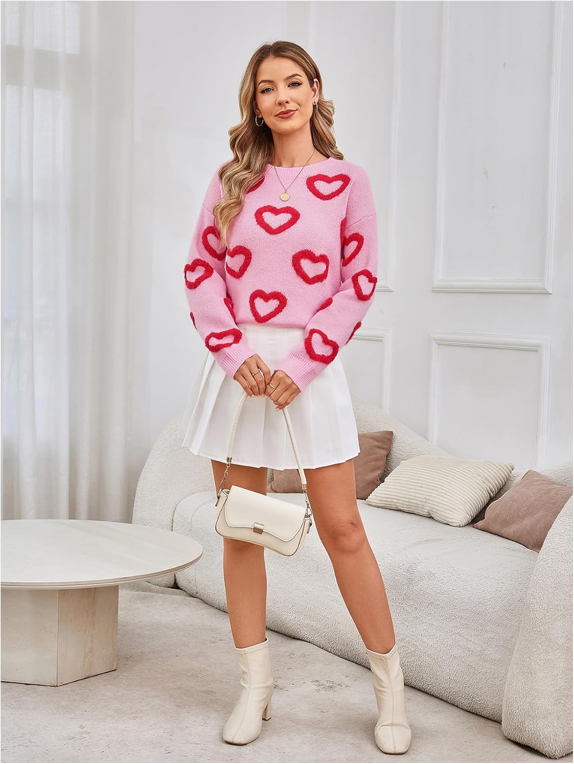 Women's 3D Floral Appliques Crewneck Sweaters Long Sleeve Drop Shoulder Pullovers Elegant Knit Tops - Image 4