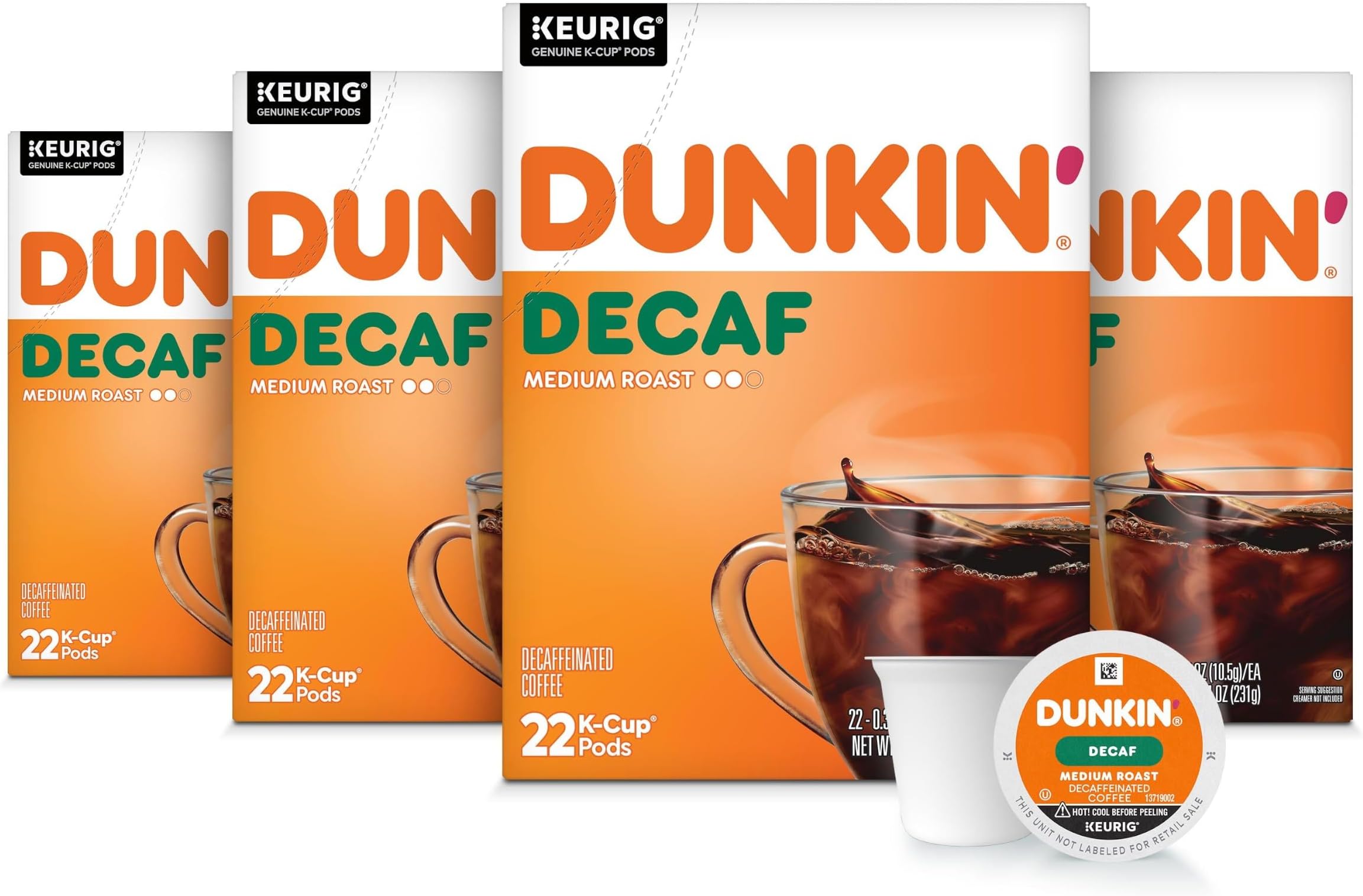 Dunkin' Donuts Decaf Medium Roast Coffee, 88 Keurig K-Cup Pods