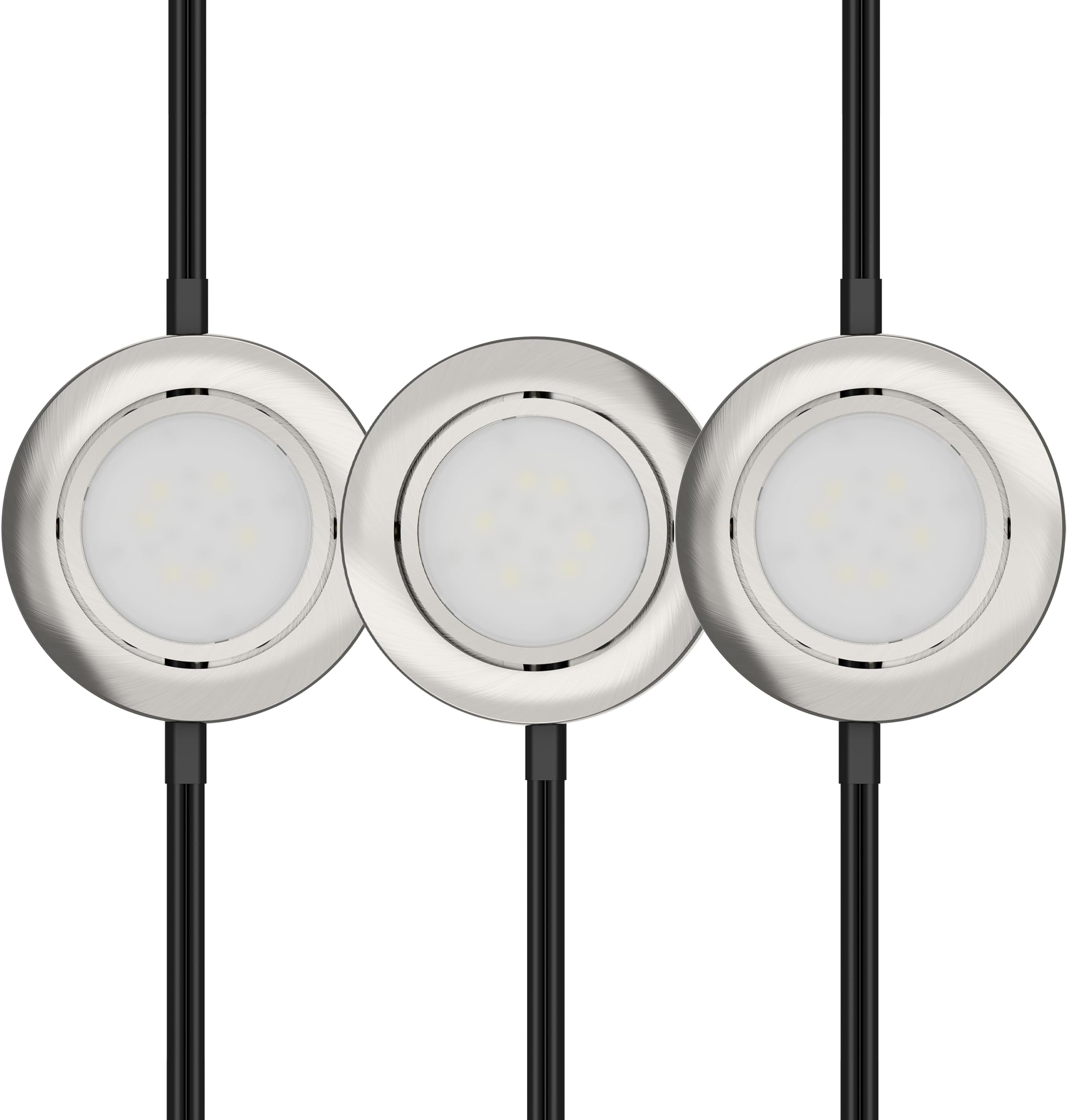Getinlight LED Puck Lights 3-Pack, 2.75" Metal Housing, Wall-Dimmer Compatible, 4000K Bright White, Brushed Nickel Finish, Plug-in or Hardwired, ETL Listed, IN-0107-3-SN-40