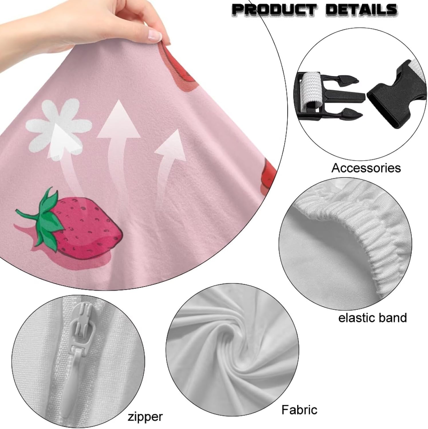 Cute Strawberry Gaming Chair Cover with Armrest Covers 4-Piece Gaming Chair Seat Cover for Pet Protection Computer Chair Cover Anti-Scratch for Office Reclining Racing Decor