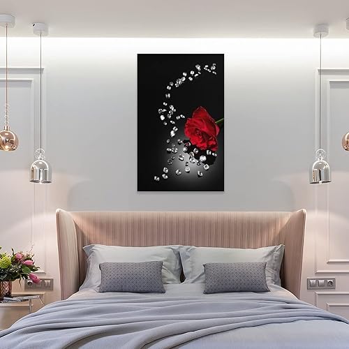 Miniatura 8 de Póster de rosa roja en blanco y negro, pintura en lienzo, arte de pared, sala de estar, dormitorio, decoración del hogar, mural, 12 x 18 pulgadas