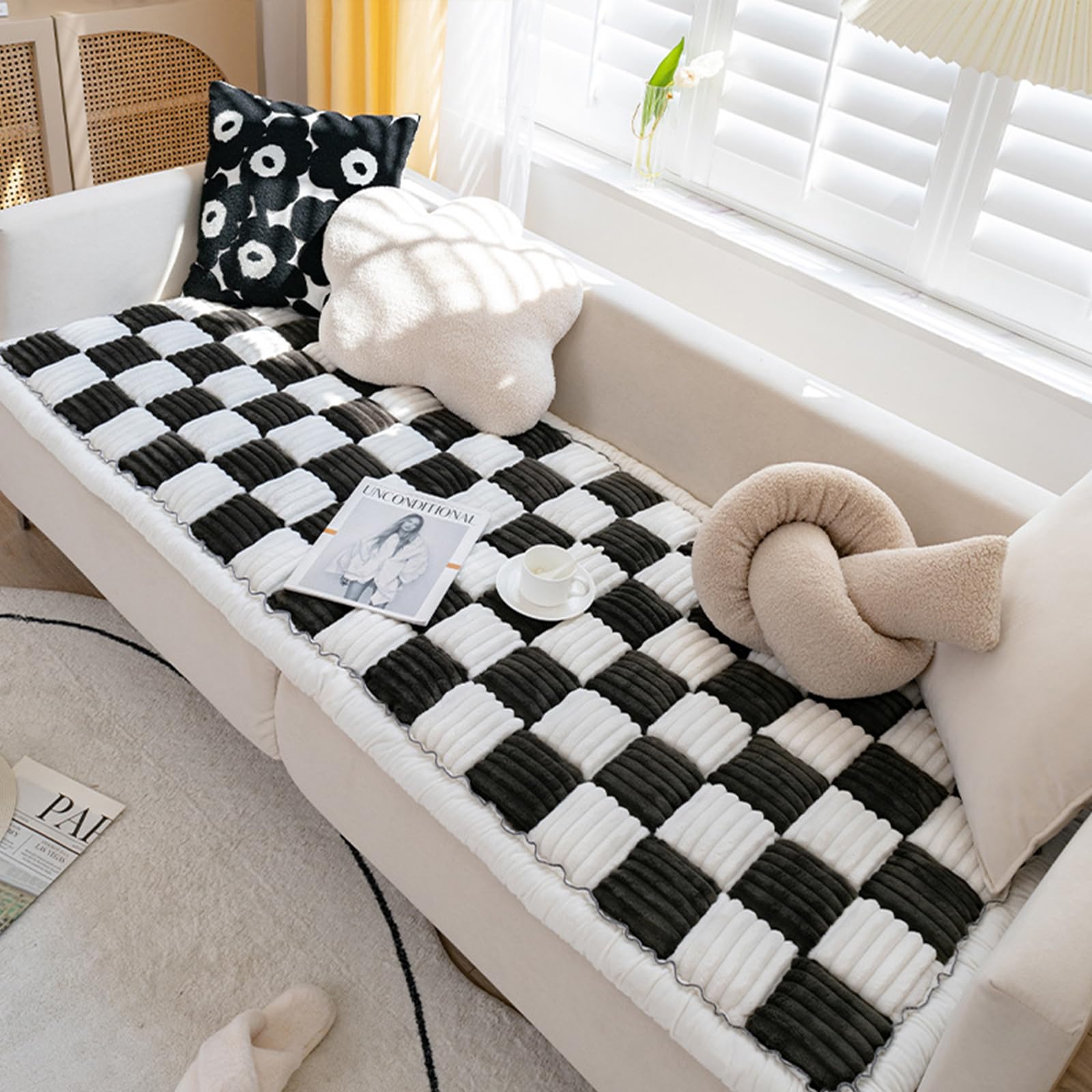 Funnyfuzzy Pet Canapé Matelas, Plaid Carré Canapé Coussin Crème Matelas Housse De Protection Meubles Plancher Chien Animal Chat Housse De Protection, Lavable En Machine(Size:19.6*19.6 in,Color:Black)