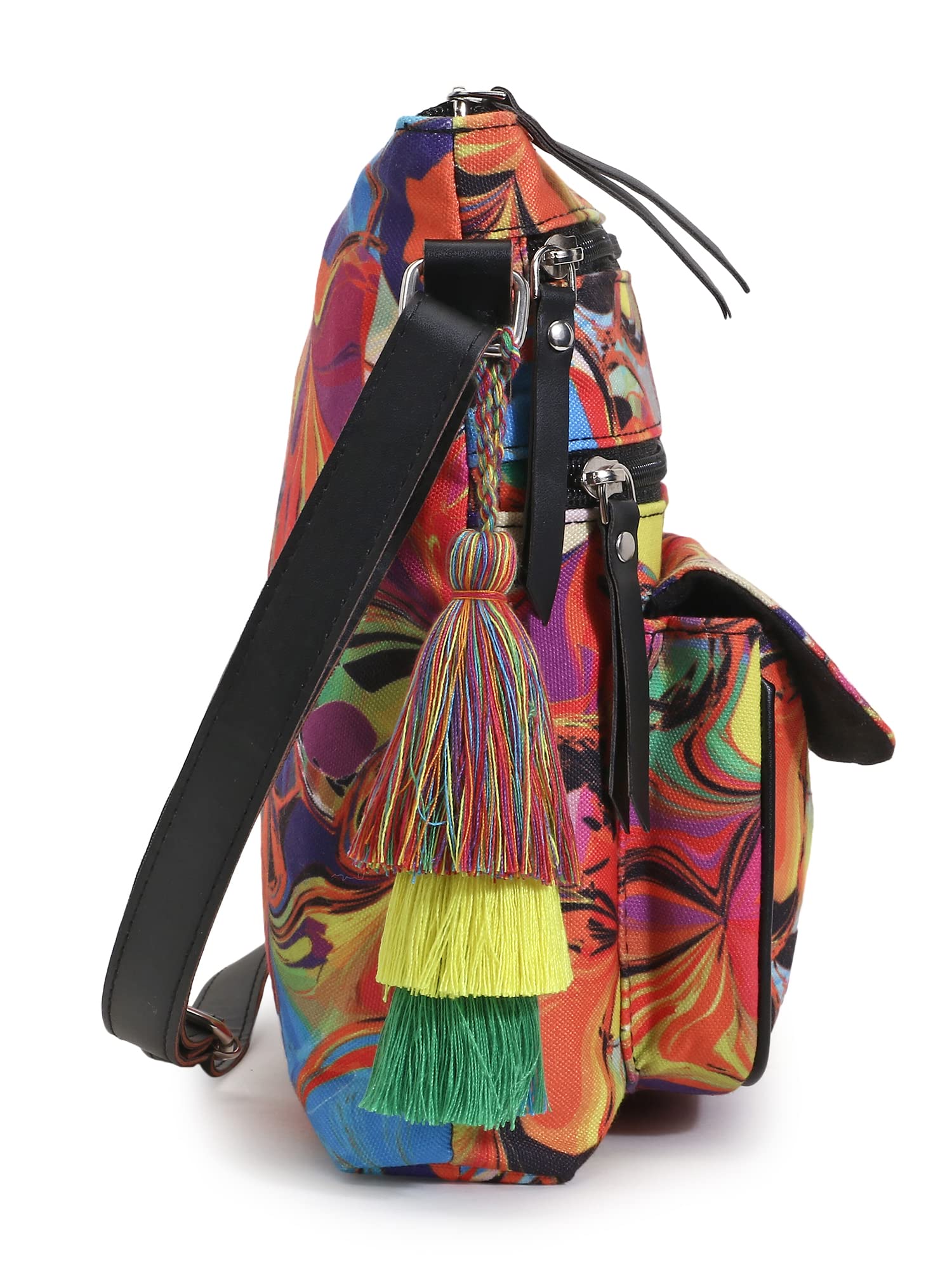 Anekaant Women Rangoli Multi & Black Polycotton Floral Digital Print Sling Bag 4