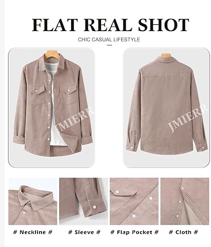 Vista 4 de JMIERR Camisas de pana con botones para hombre, chaqueta casual de manga larga con bolsillos de solapa