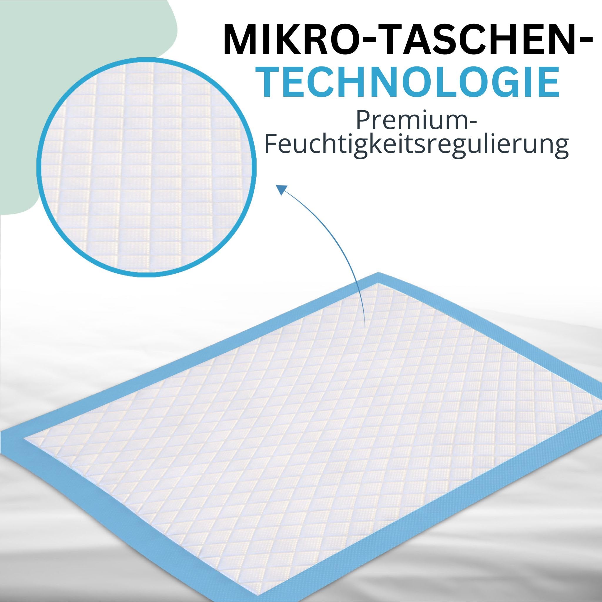VIRACARE Inkontinenzunterlagen 60x90 cm – Saugstarke Bettunterlagen Einweg – Mehrschichtkern mit schneller Flüssigkeitsaufnahme – wasserdichte PE-Rückseite – Matratzenschutz bei Inkontinenz – 50 Stück