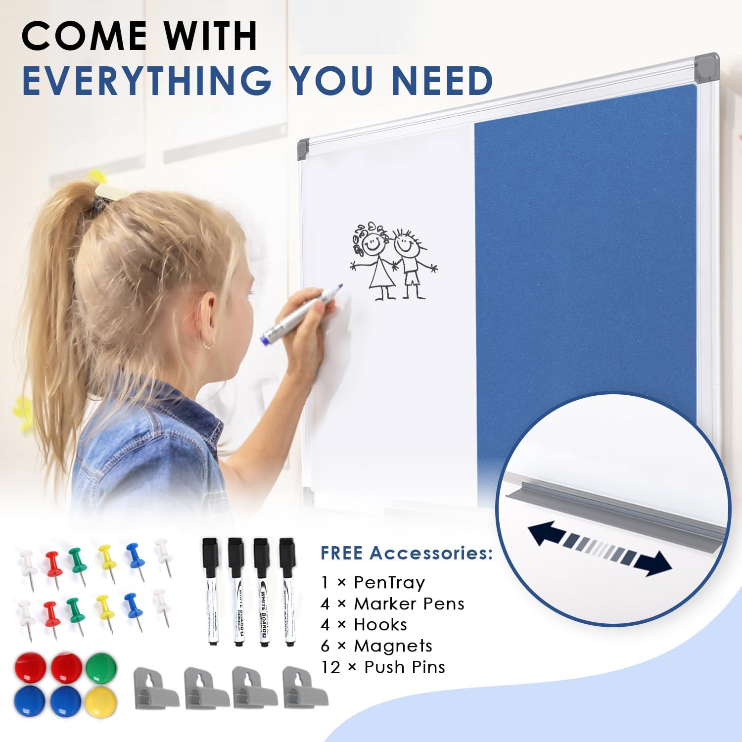 即購入可 コンビネーション磁気ホワイトボード&ファブリックボード ホワイト