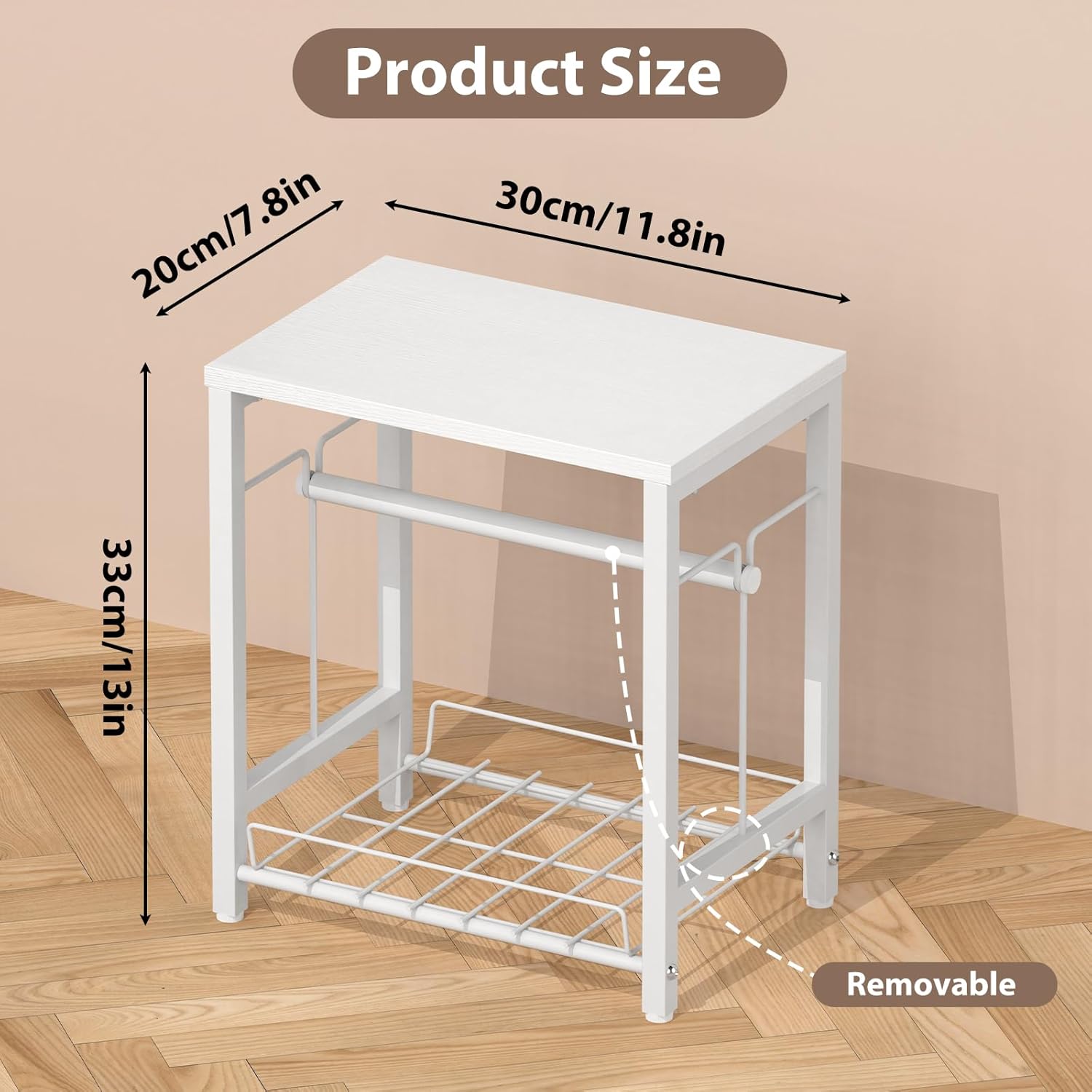 NANANARDOSO Label Holder for Thermal Printer with Basket,Wooden Label Holder for Shipping Label Printer,Sticker Roll Holder for Home, Office Small Business,White - Image 3