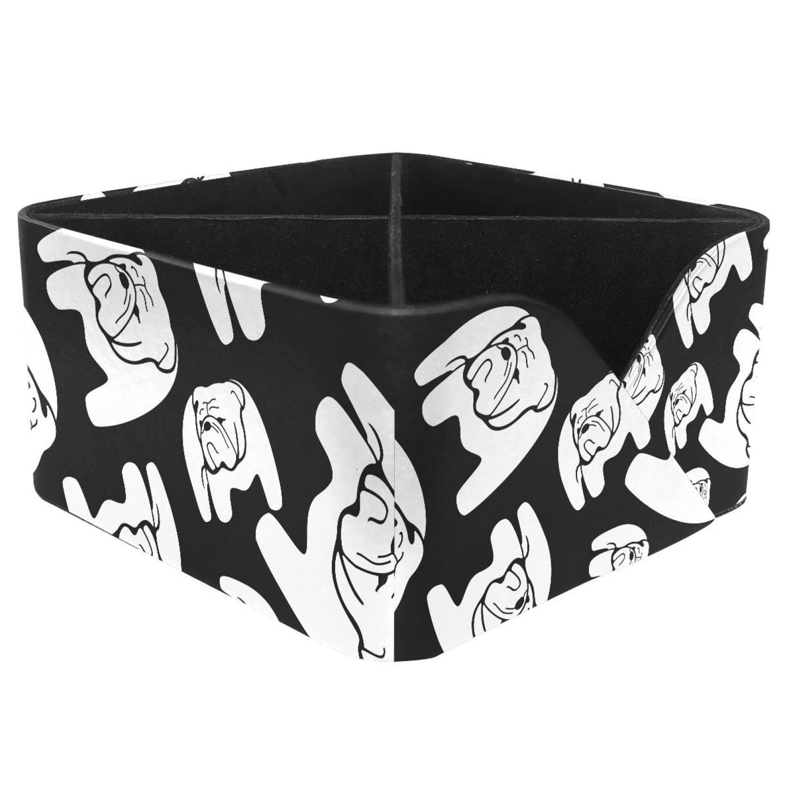 KengjuTesu Animal Bulldog Monochrome Pattern Desktop Organizer Pen Holder, Rectangular Pencil Cup for Office, Study and Makeup Stations