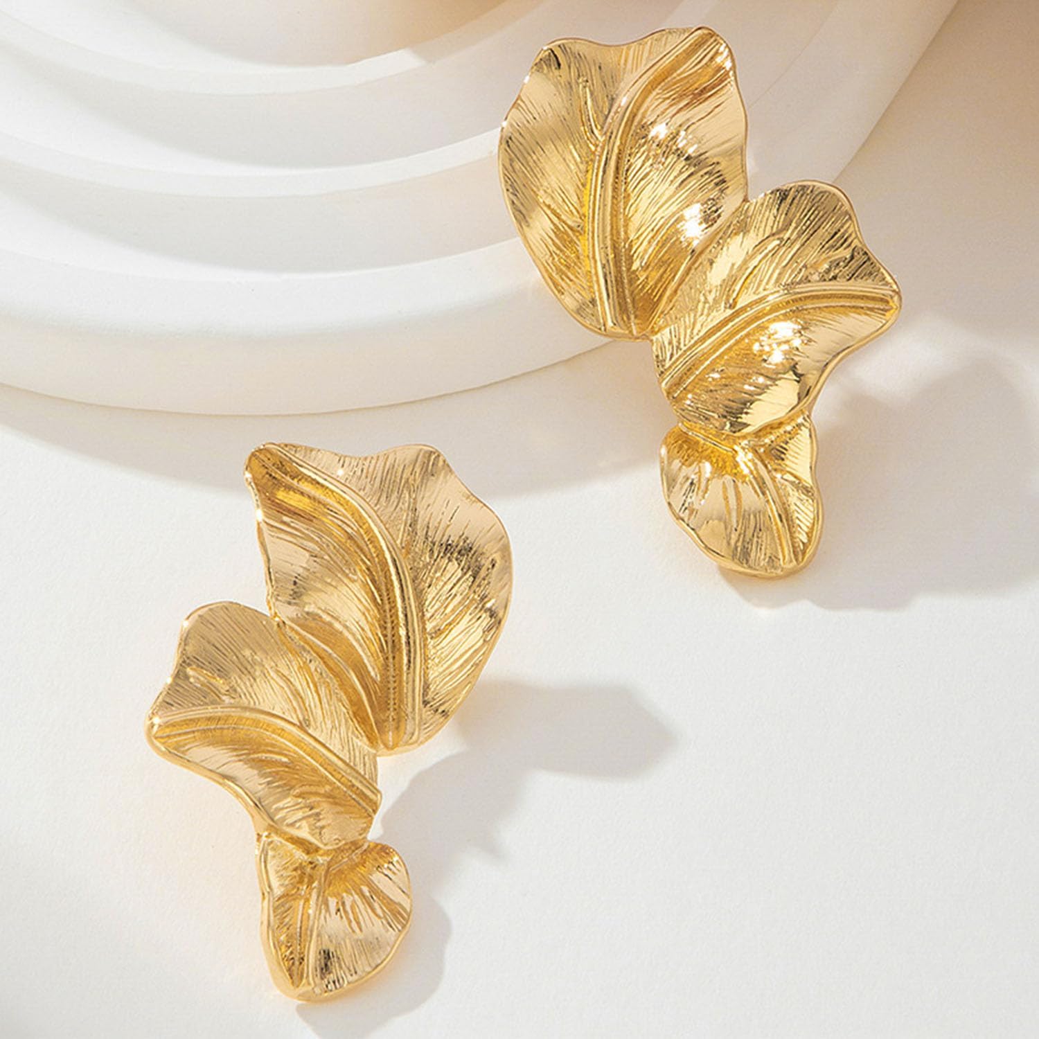 Gold Flower Earrings for Women Chunky Large Flower Statement Earrings Gold Sectored Leaf Earrings Big Floral Earrings for Women Trendy Jewelry Gift - Image 6
