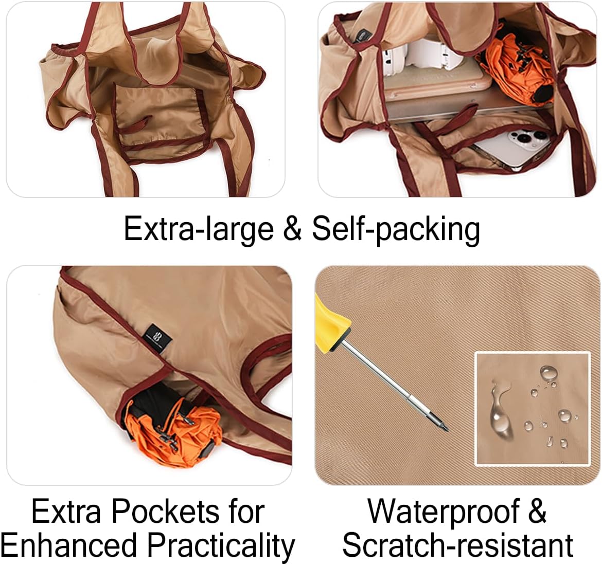 4-Piece Reusable Food Bag -50 Pound Heavy-Duty Machine Washable Shopping Tote Bag With Color Blocking Design - Image 5