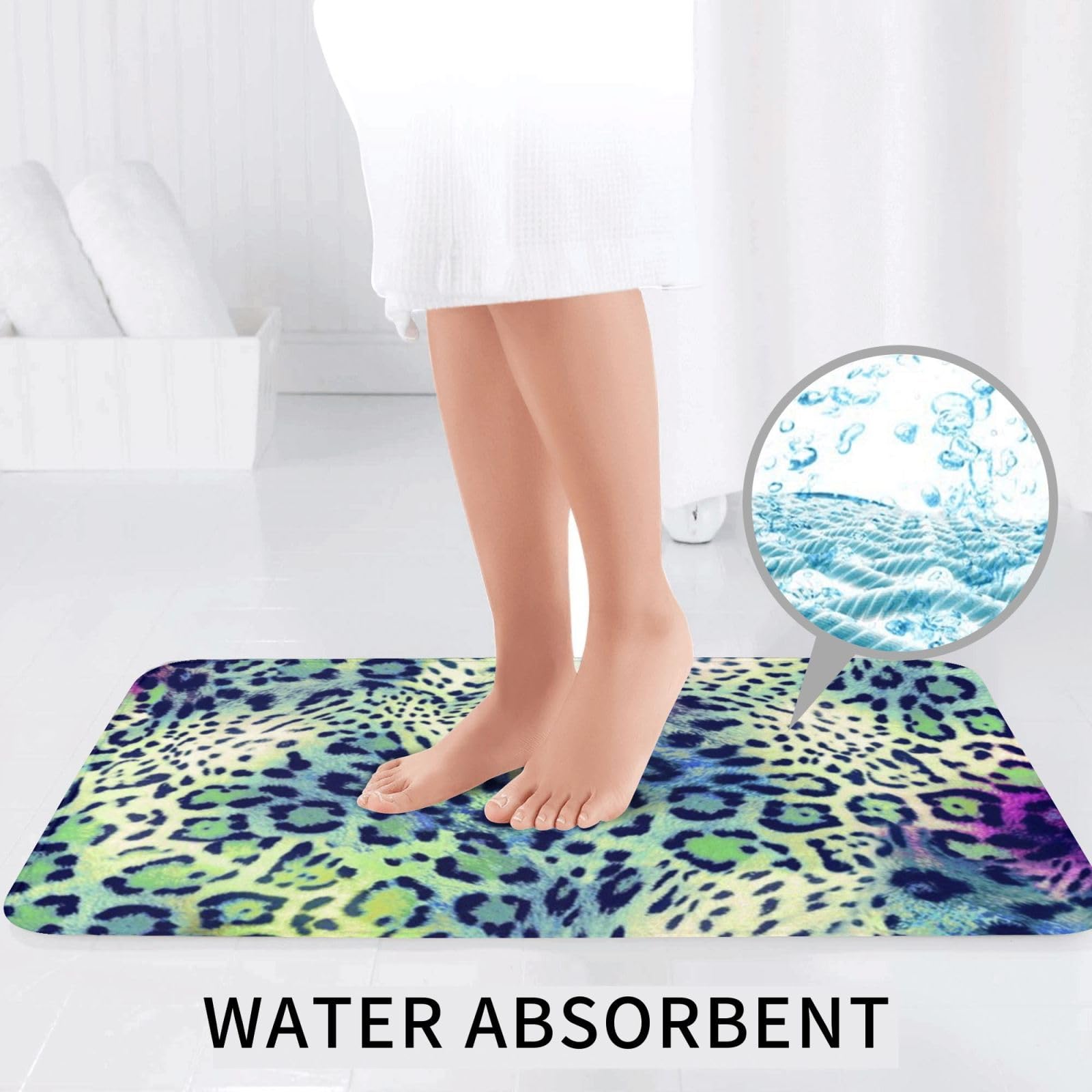 OUSIKA Set di 3 tappetini da bagno con stampa leopardata verde incluso tappetino da contorno assorbente tappeti da bagno copriwater per bagno