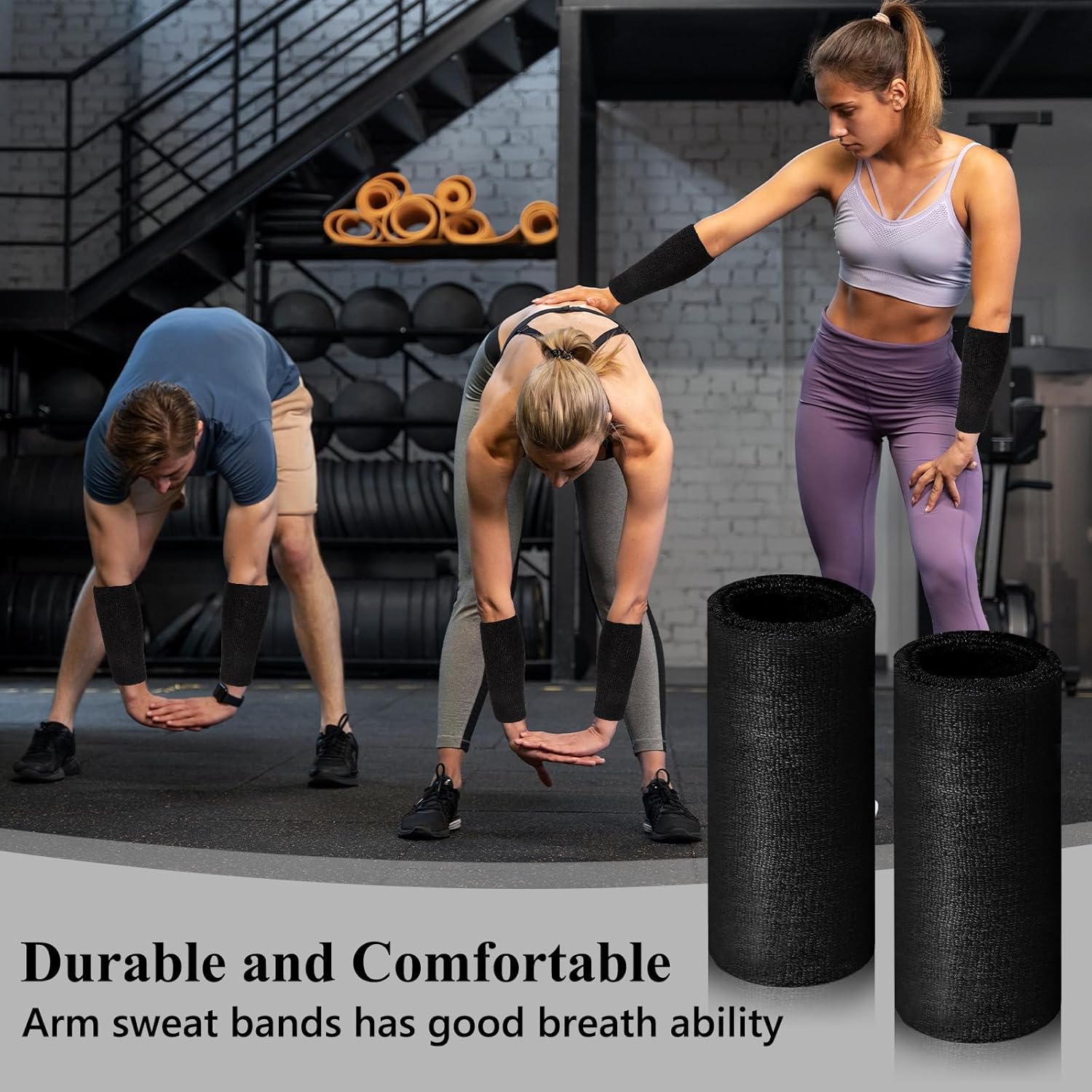 2 Pcs 9 Inch Long Wristbands Sweatbands Black Large Sweat Bands Wristbands Wrist Sweatbands Bulk Arm Sweat Bands for Men Women Weight Loss Football Workout - Image 6