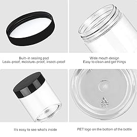 Hajoyful Plastic Jars with Lids 4 OZ 48 PCS, Small Cosmetic Slime Containers Clear Travel Round Jars Empty Leak Proof Refillable Sample Containers with Black Lids for Lotion, Cream, Cosmetics
