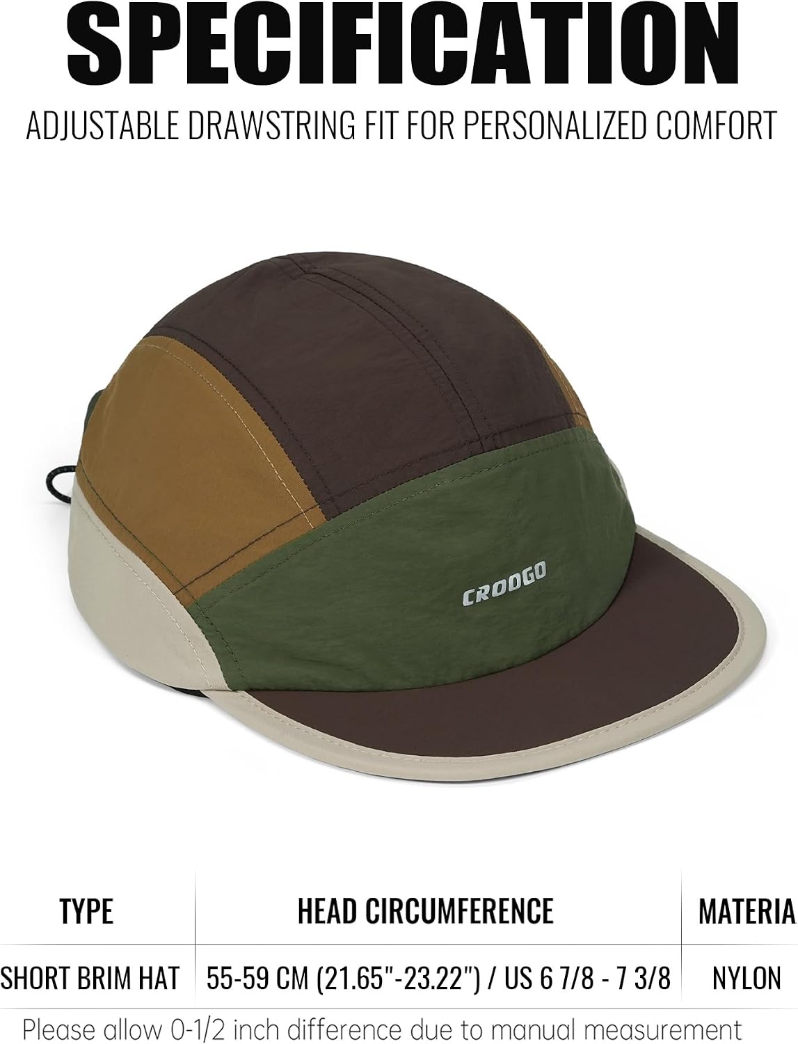 Clakllie Multicolor Short Brim Cap for Men Quick Dry 5 Panel Running Hat | Water-Resistant Outdoor Hiking Hats Folding Baseball Cap Ultralight Golf Dad Hat Flat Brim Hats Low Profile Snapback Hats