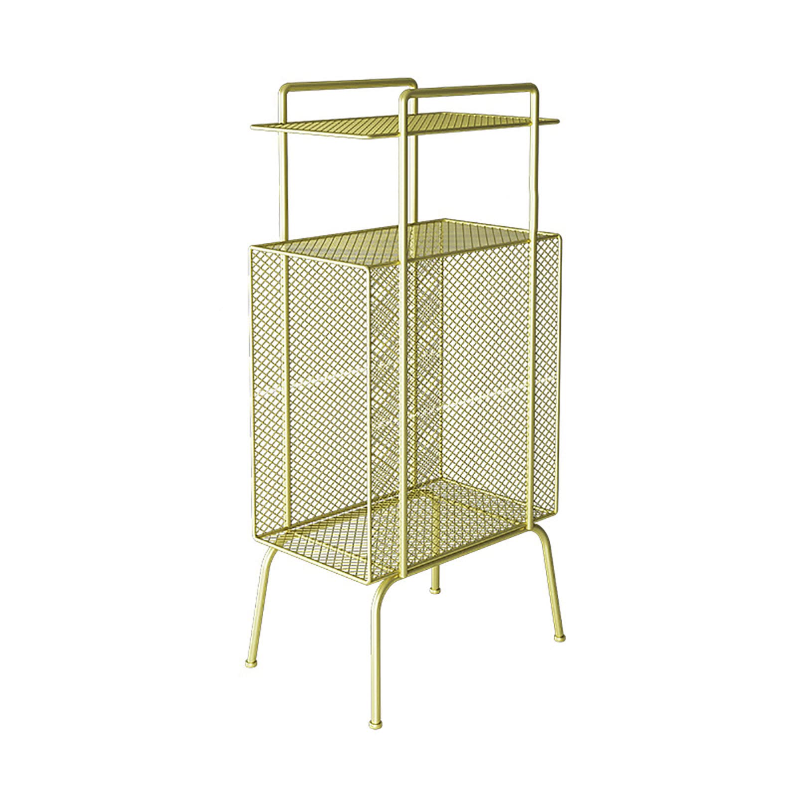 Revistero de pie dorado para decorar el salon moderno o la sala de espera de oficina