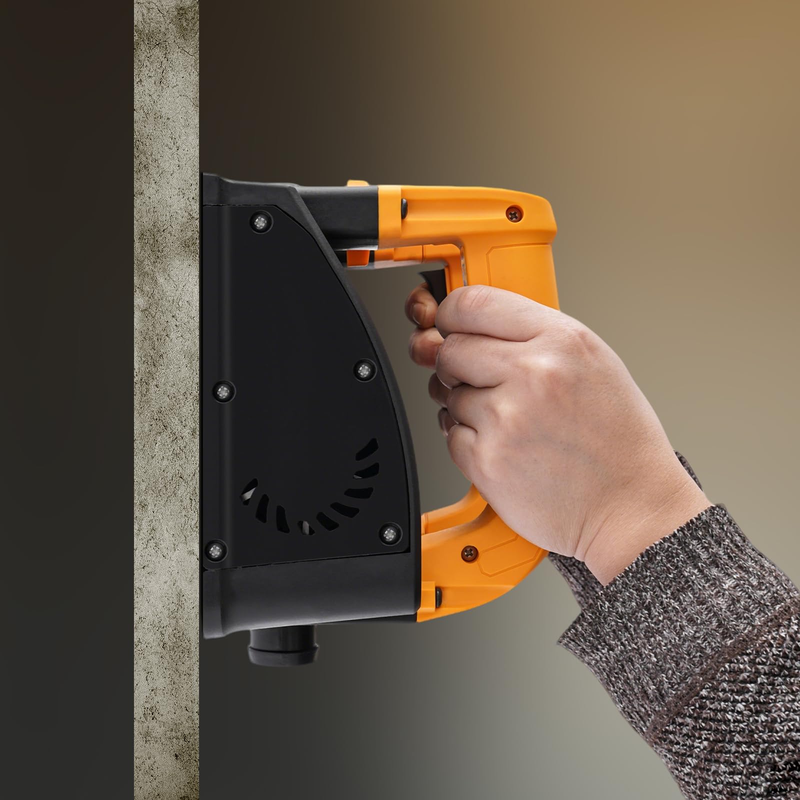 Elektryczna strugarka ścienna, 1200 W, 26 ostrzy, ręczna strug do betonu, regulowana głębokość 1-4 mm, z walizką na narzędzia, do ścian cementowych i tynkowych, czarny/żółty