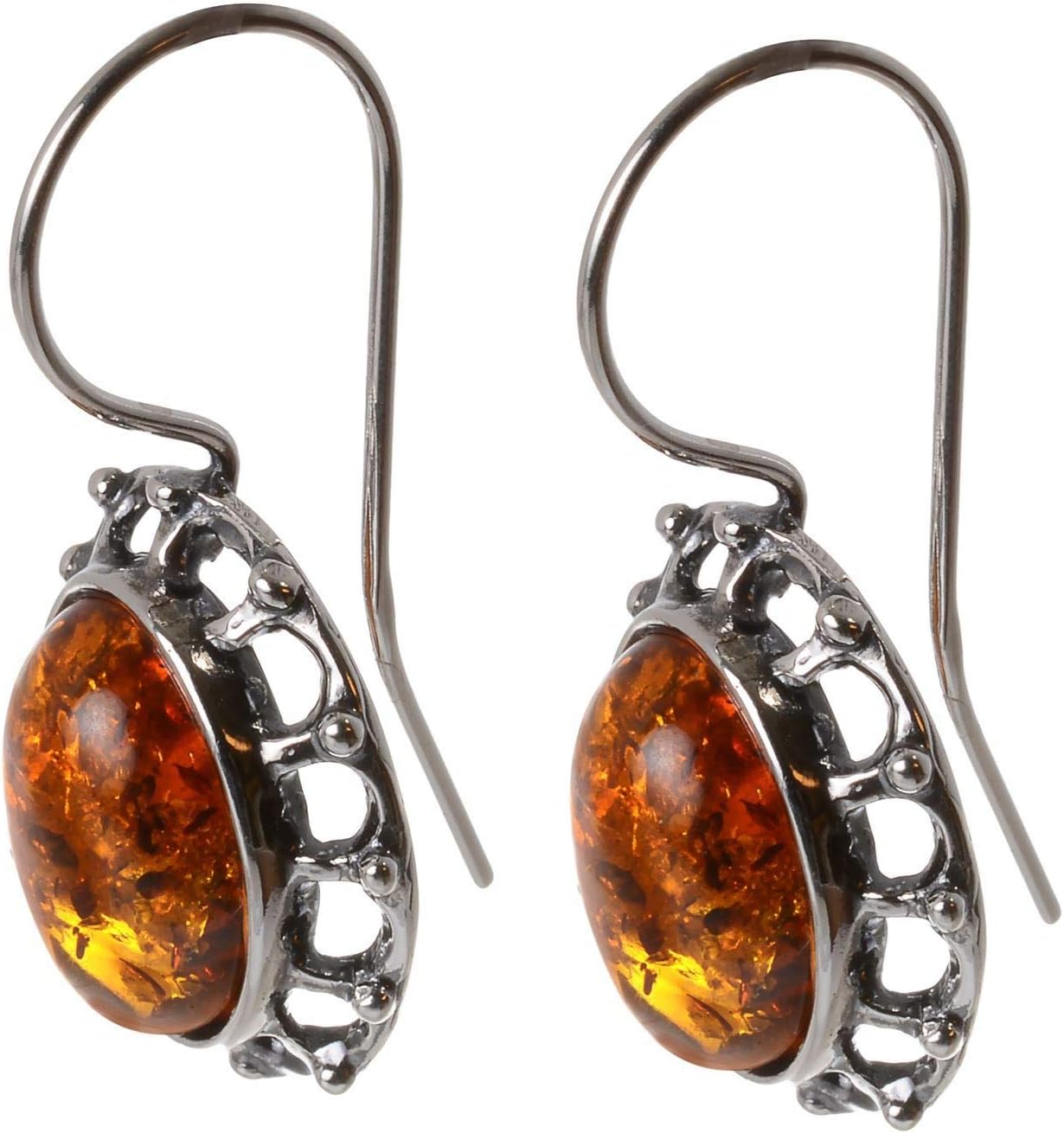 Amber Earrings - Sterling Silver and Baltic Honey Amber Fish Hook Earrings "Lisa" - Sterling Silver Jewelry Collection