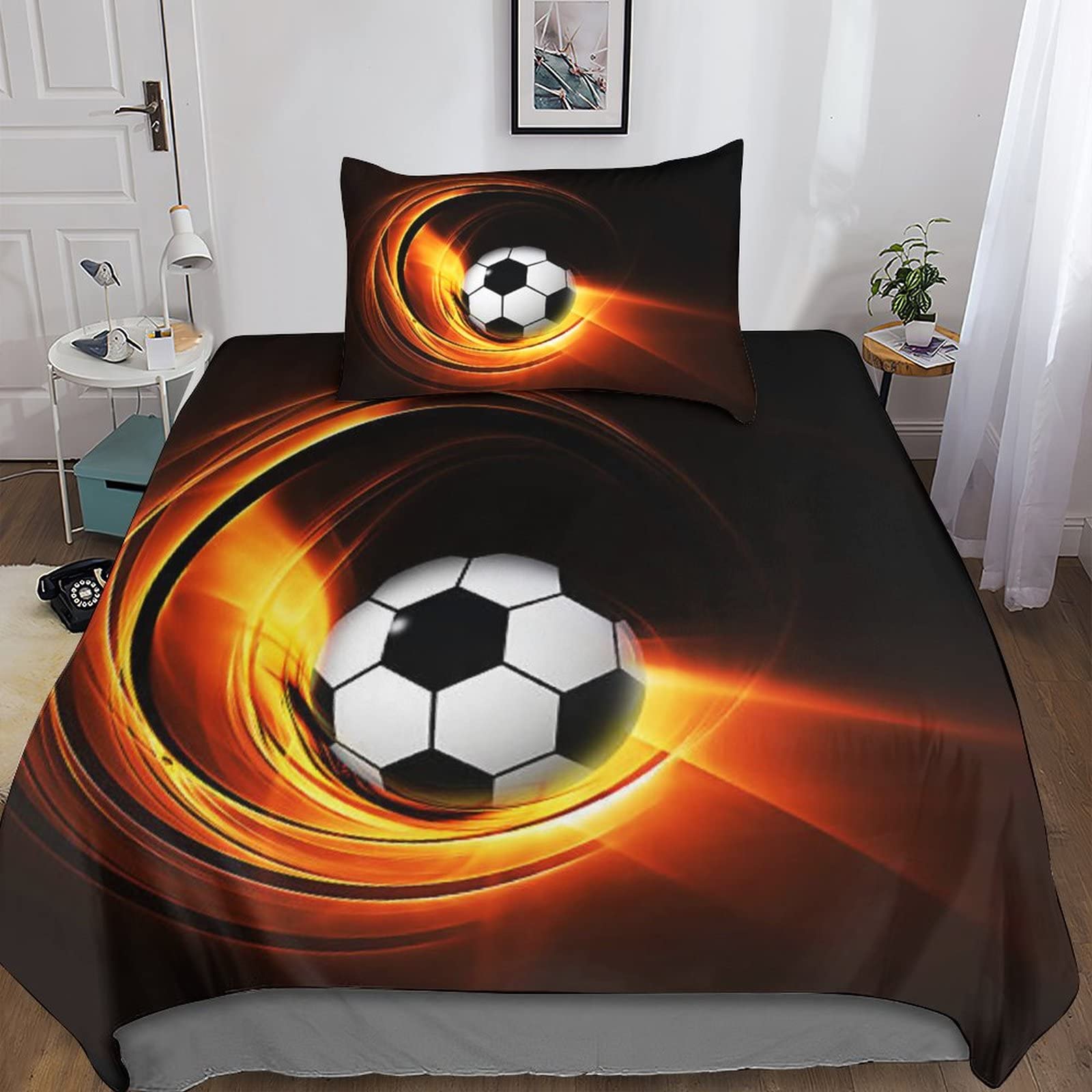 Parure de lit football enfant 135x200cm housse de couette microfibre 3D