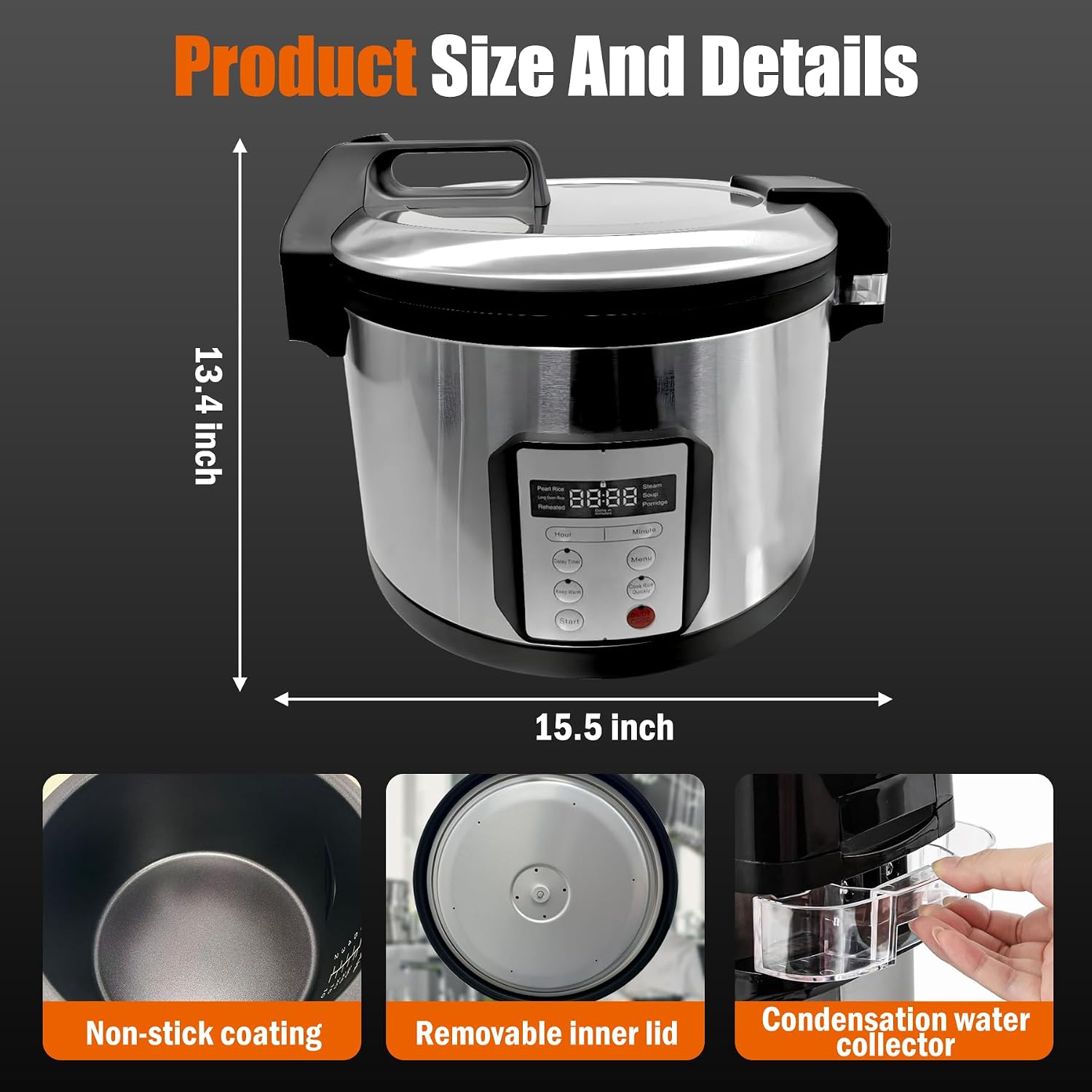 64-Cup 15L Stainless Steel Commercial Multifunction Rice Cooker