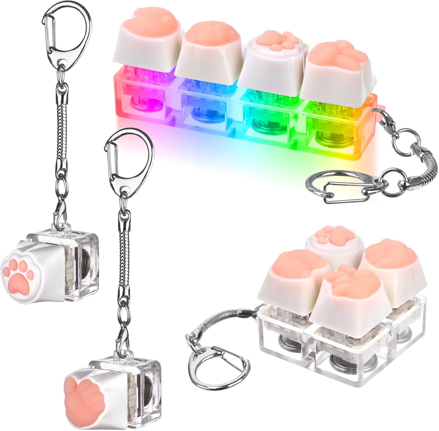 4Pcs Keyboard Fidget Toys with LED Light Keychain Finger Keyboard Clicker Fidget Decompression Toys Stress Relief Keyboard Fun Toys Keyboard Clicker for Gifts to Pass The Boring Time