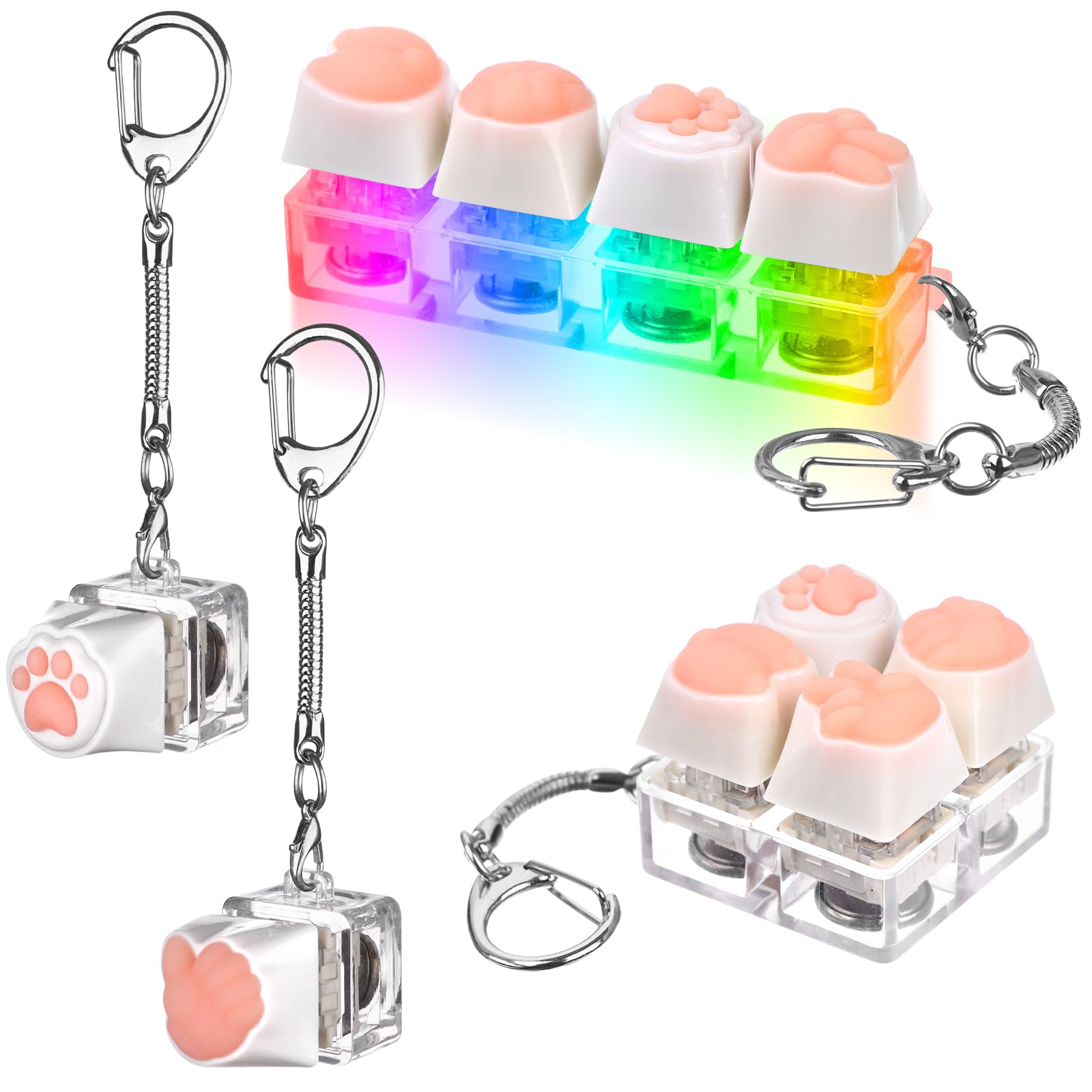 Oppaxf 4Pcs Keyboard Fidget Toys with LED Light Keychain Finger Keyboard Clicker Fidget Decompression Toys Stress Relief Keyboard Fun Toys Keyboard
