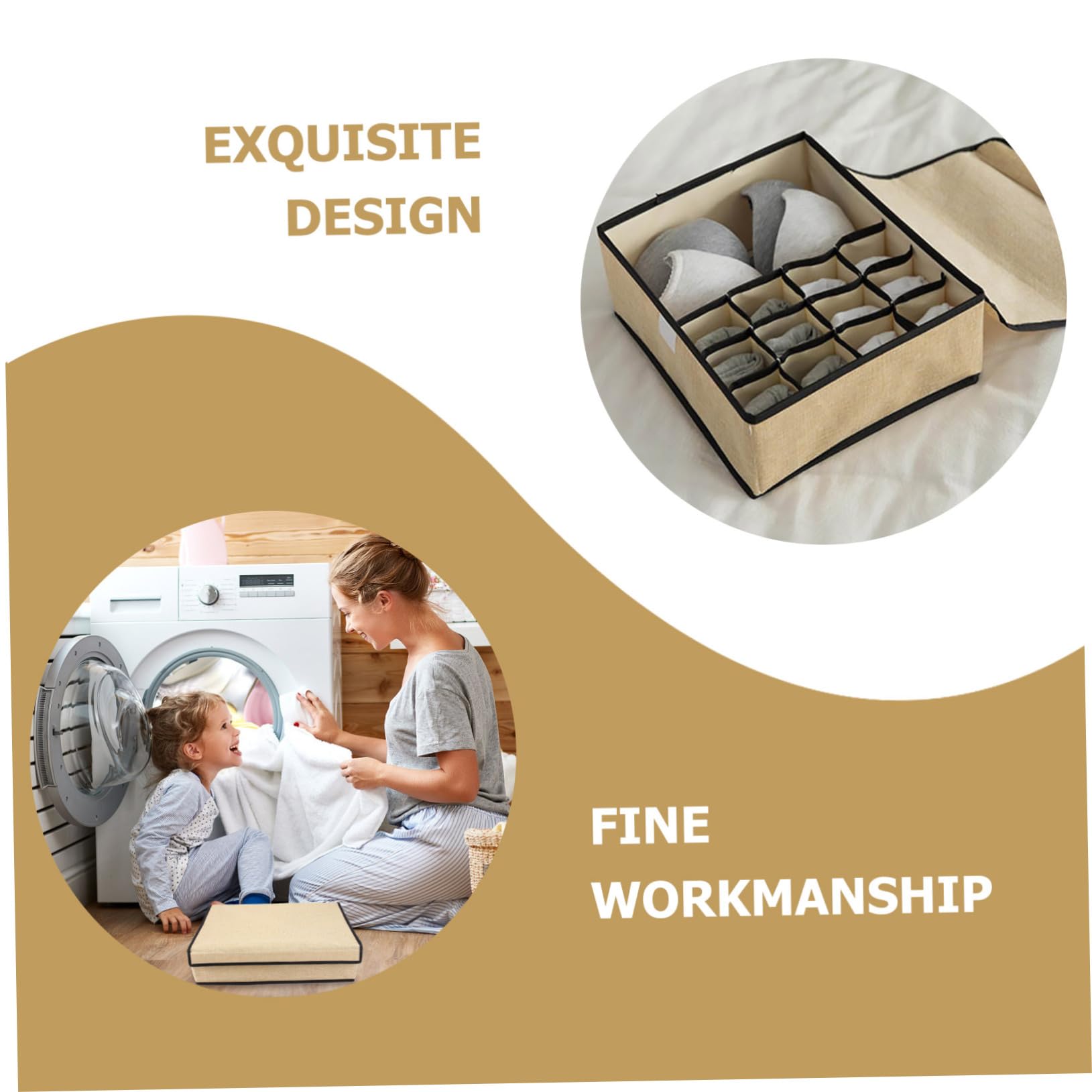 Organizador de Ropa Interior con Tapa, Tejido Beige, 16 Compartimentos | Sujetadores y Calcetines, Uso en Armario y Gabinete, Fácil de Limpiar, Protección y Orden