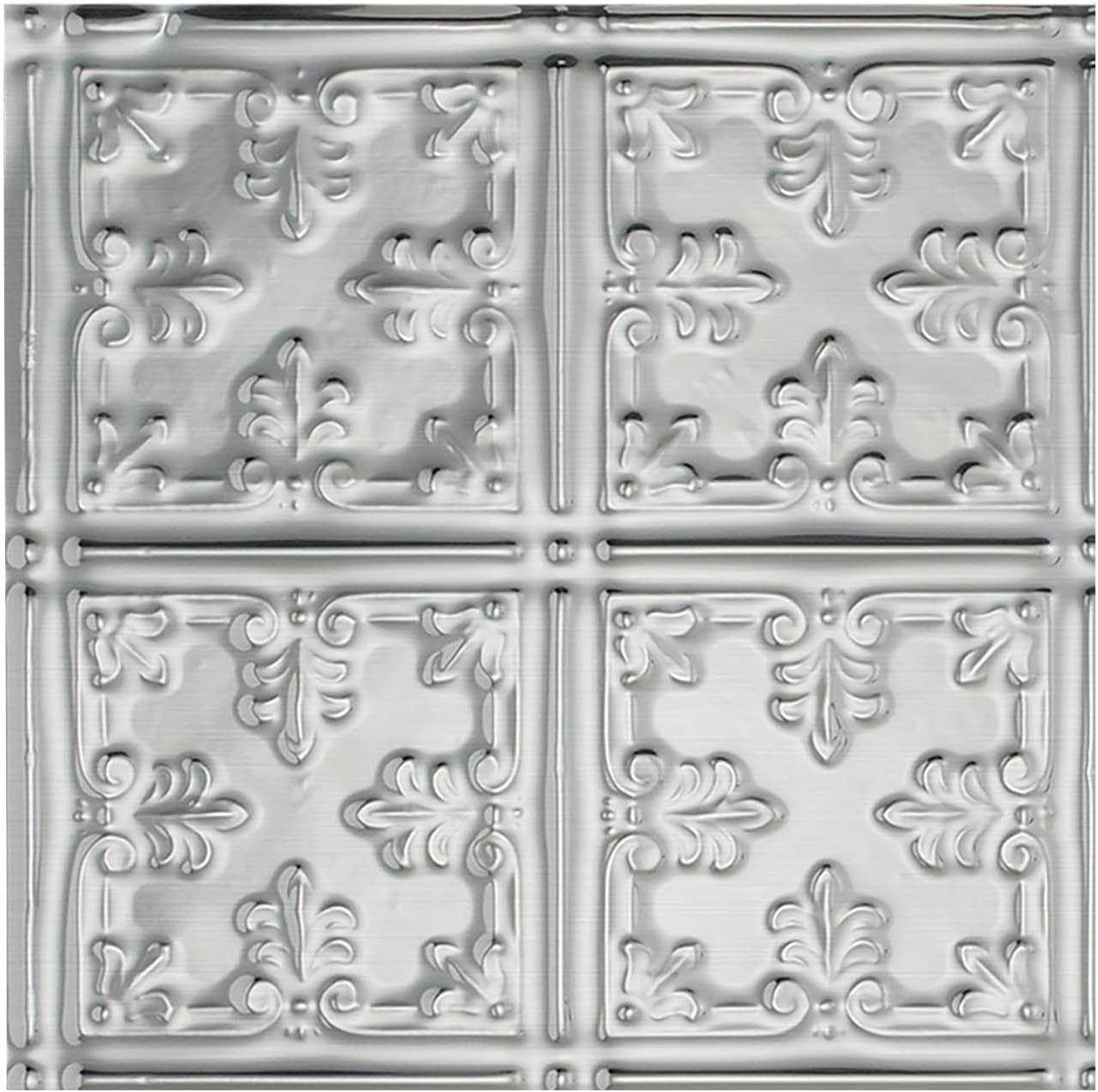 FASÄDE Traditional Style/Pattern 10 Decorative Vinyl Glue Up Ceiling Panel in Brushed Aluminum (12X12 Inch Sample)